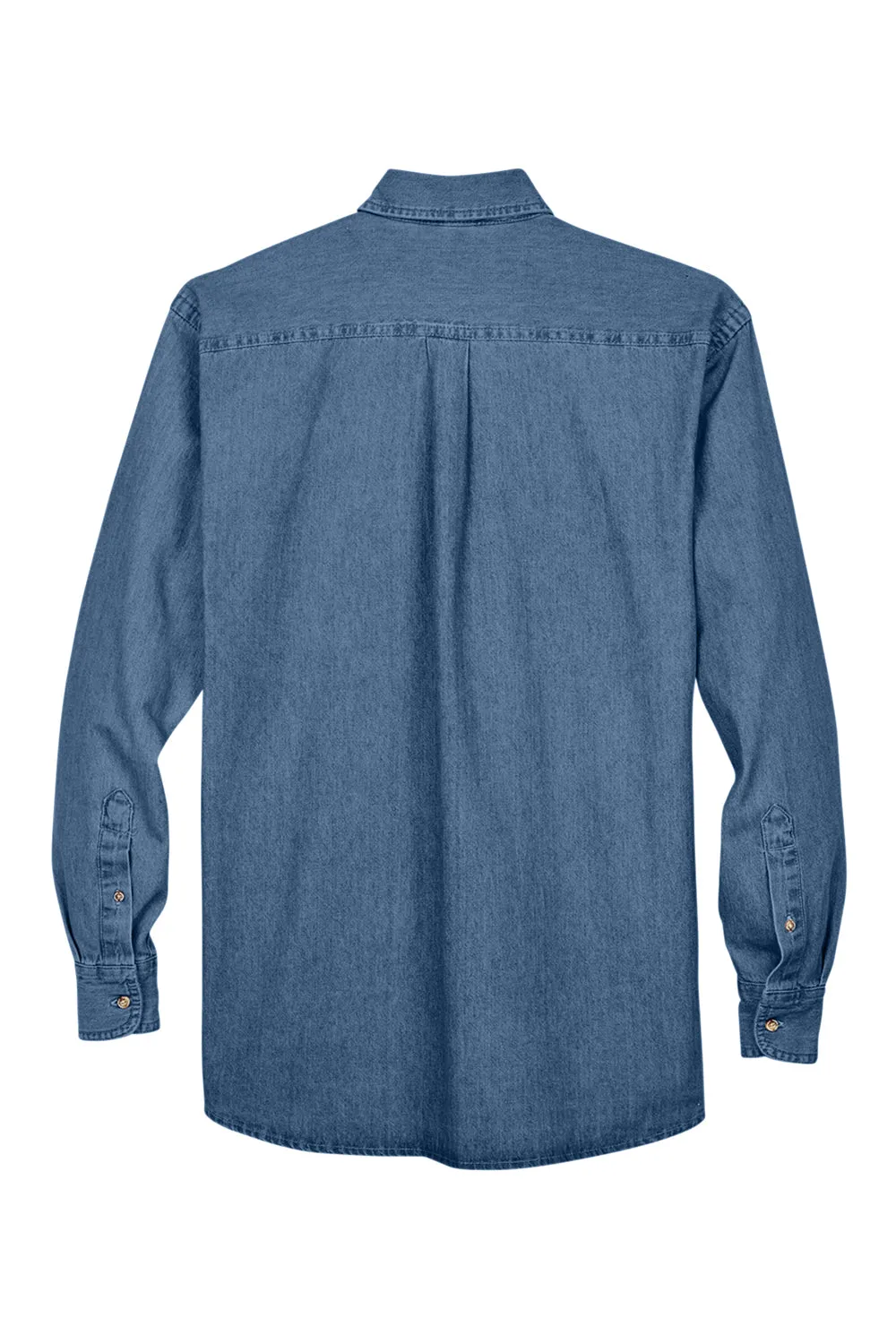 Harriton Mens Denim Long Sleeve Button Down Shirt w/ Pocket - Light Denim