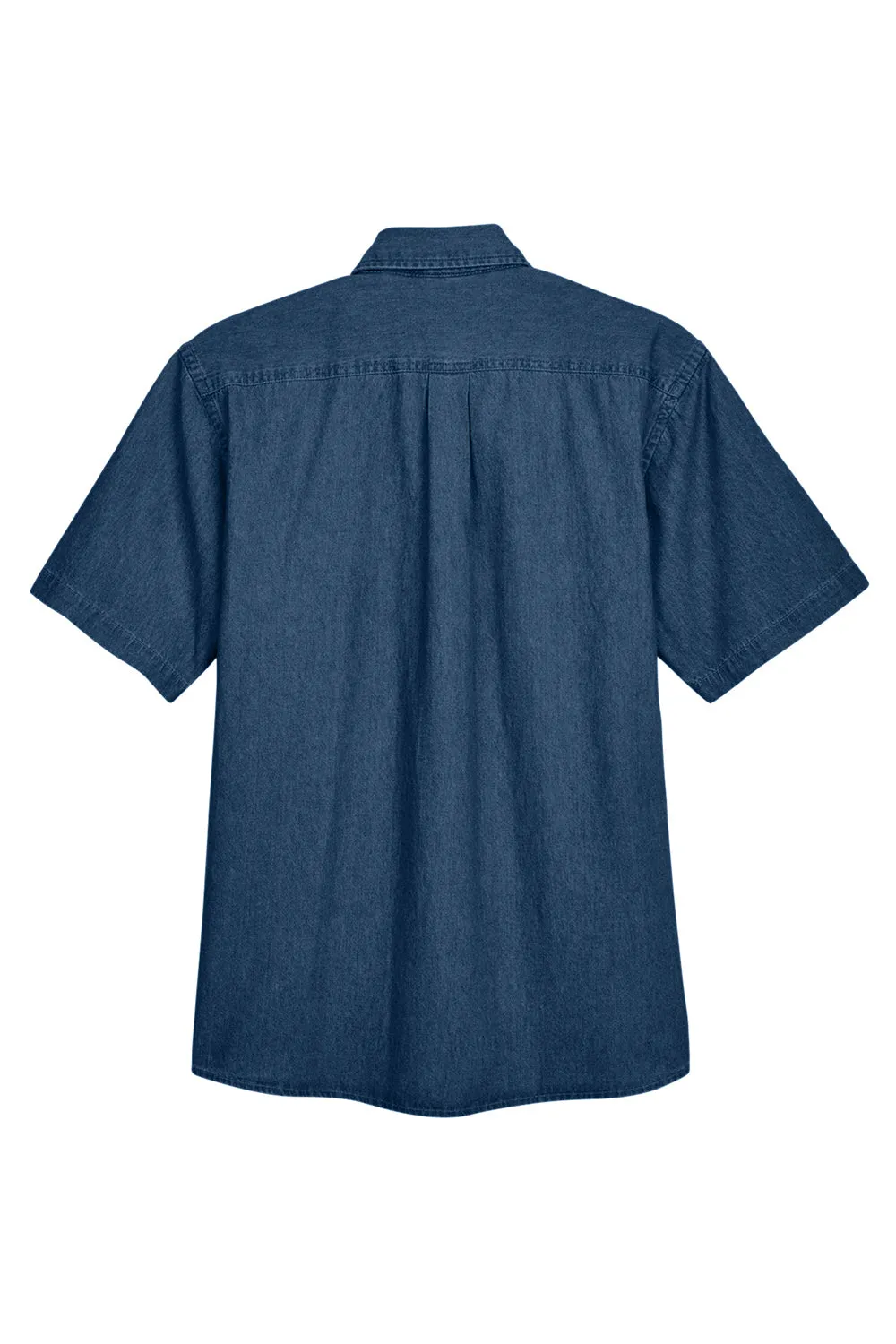 Harriton Mens Denim Short Sleeve Button Down Shirt w/ Pocket - Dark Denim