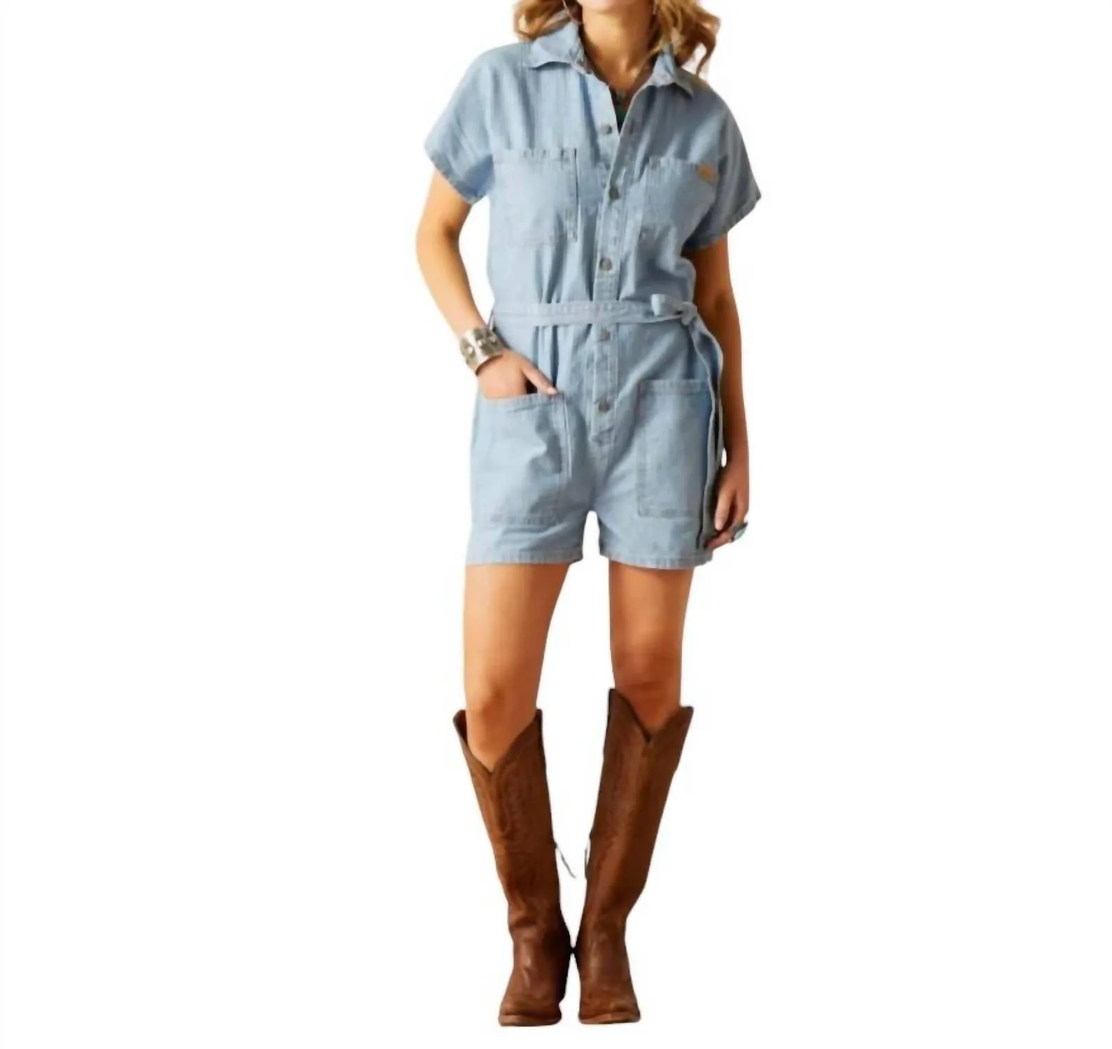 Herringbone Denim Romper In Virginia