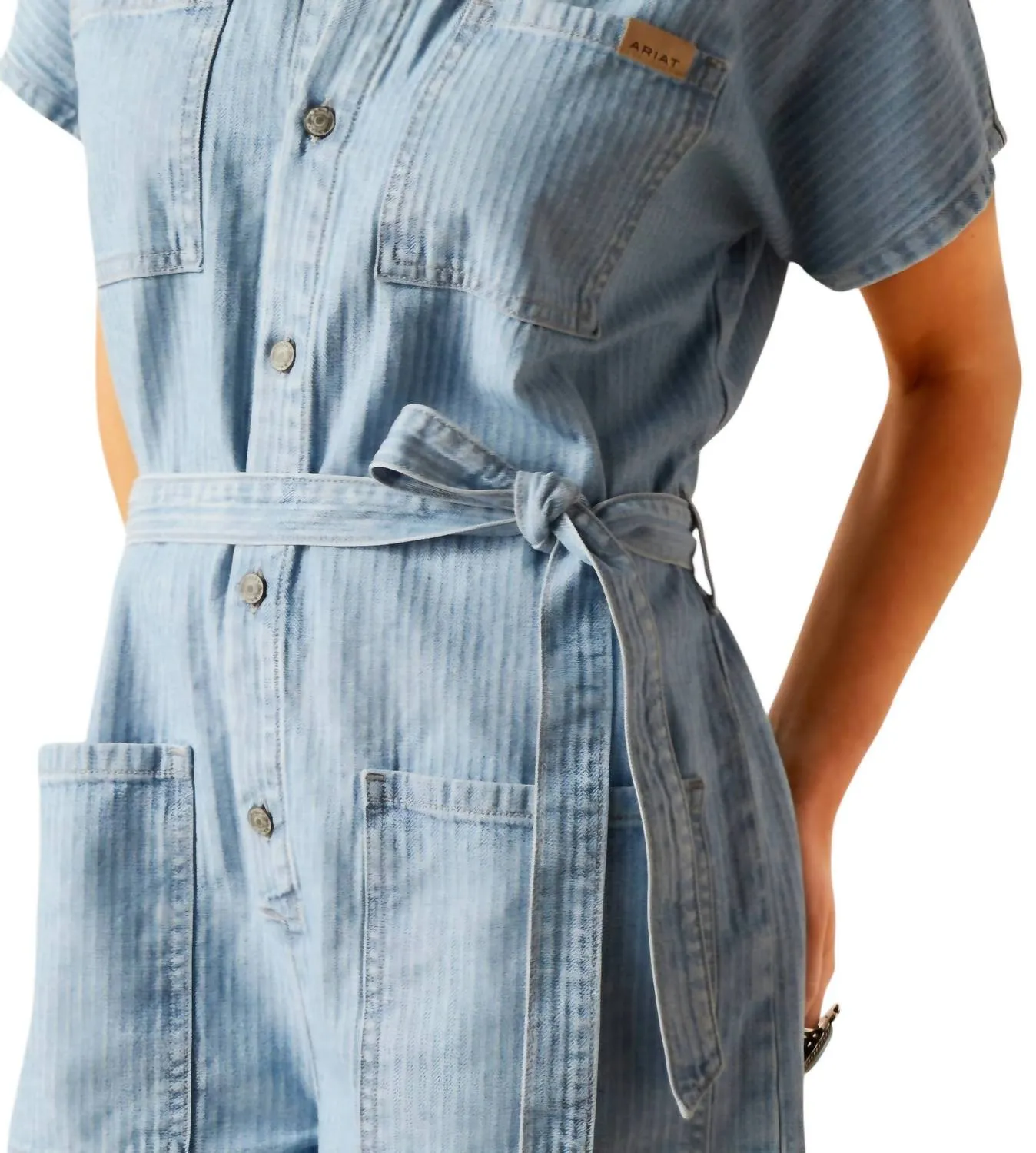 Herringbone Denim Romper In Virginia