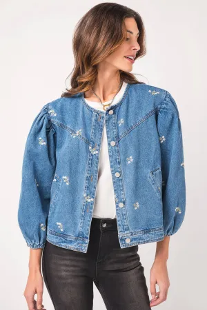 Heyson Embroidered Denim Jacket with Puff Sleeves