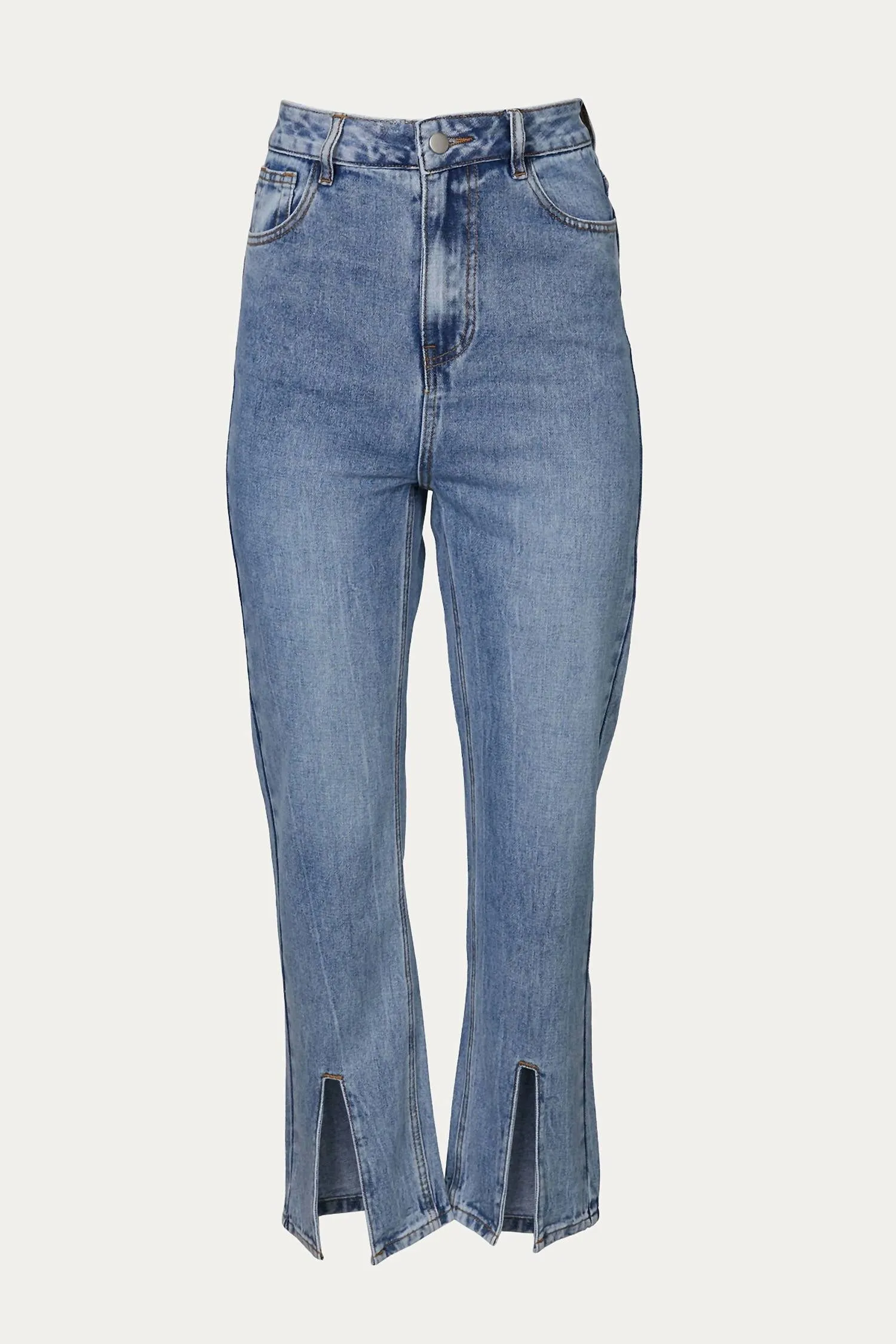 High-Rise Split Hem Jeans In Blue