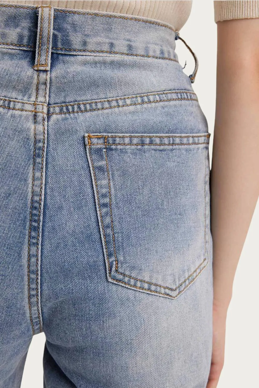 High-Rise Split Hem Jeans In Blue