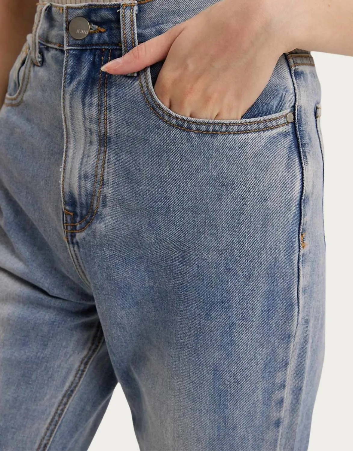 High-Rise Split Hem Jeans In Blue