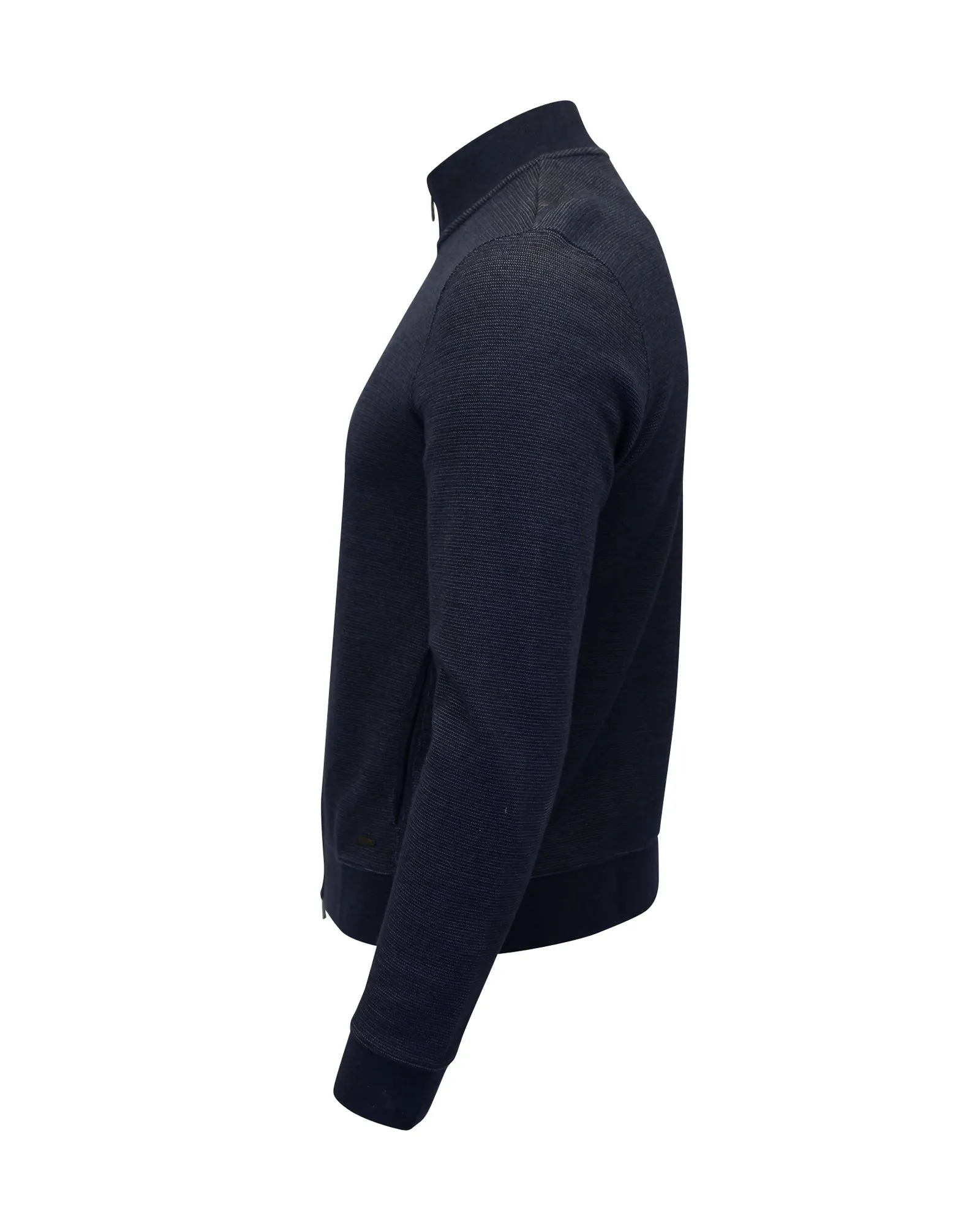 Hugo Boss Slim Fit Zip Cardigan in Navy Blue Cotton