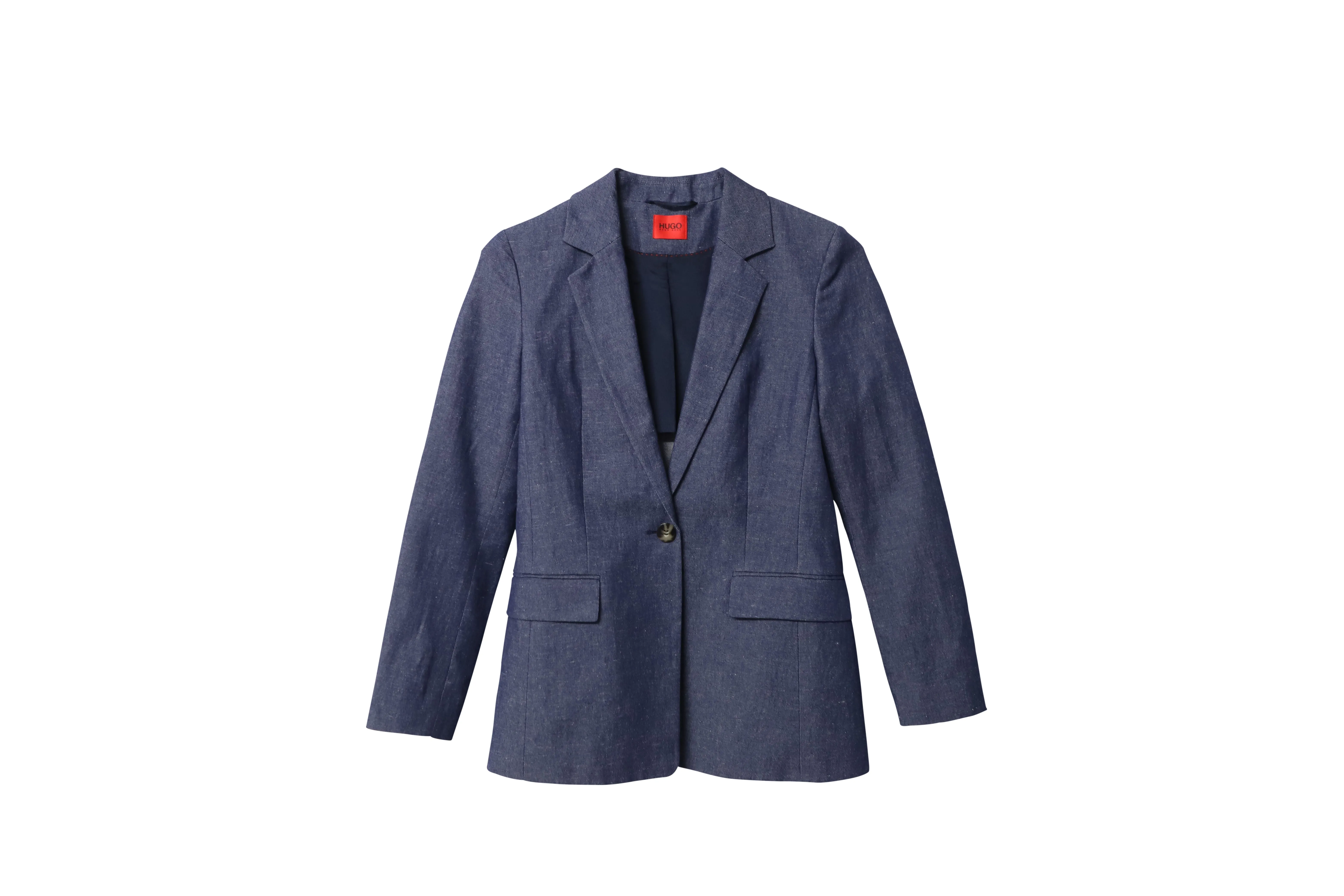 Hugo Denim Single-Breasted Jacket Blazer in Navy Blue Cotton Denim