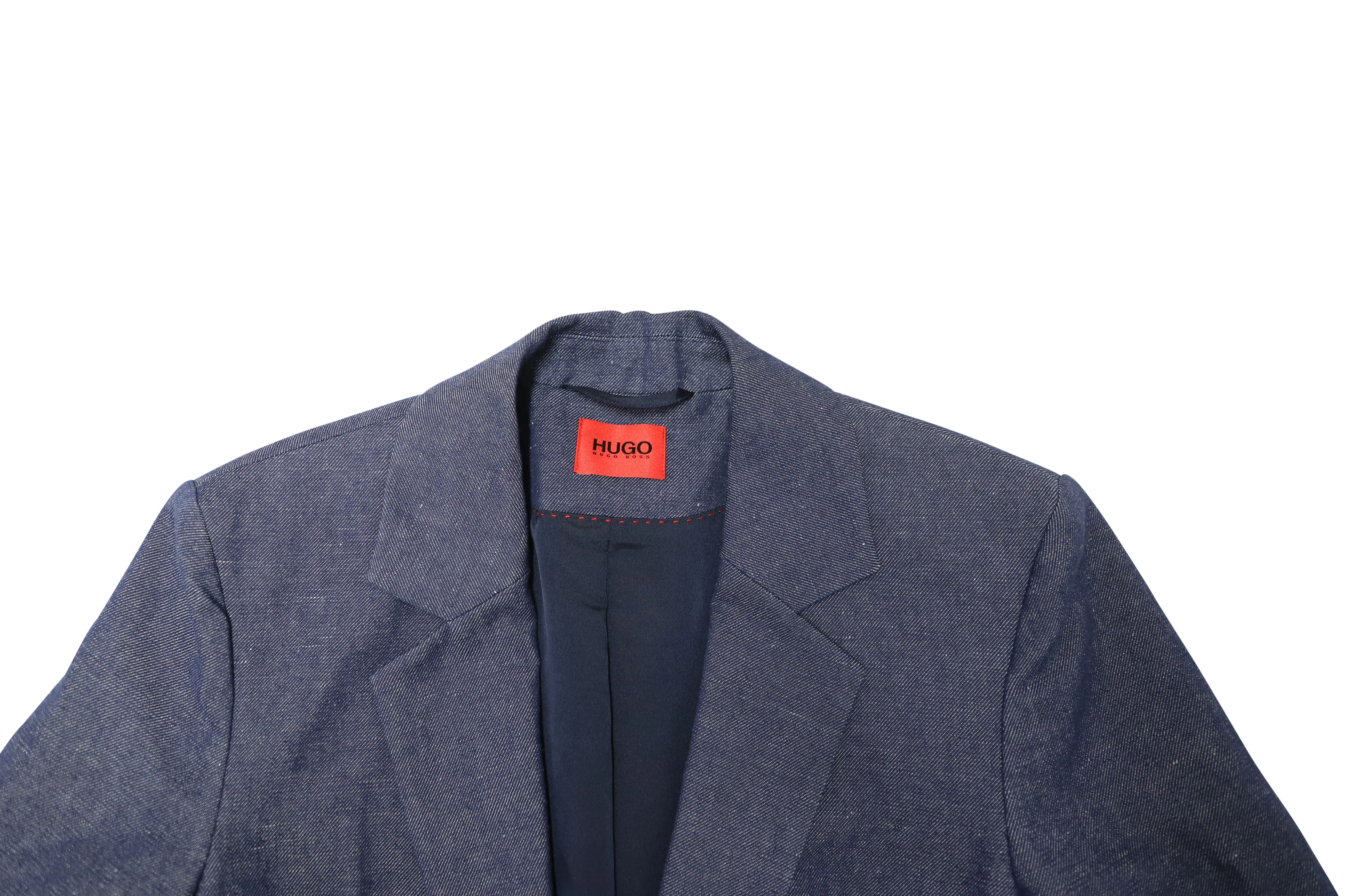 Hugo Denim Single-Breasted Jacket Blazer in Navy Blue Cotton Denim