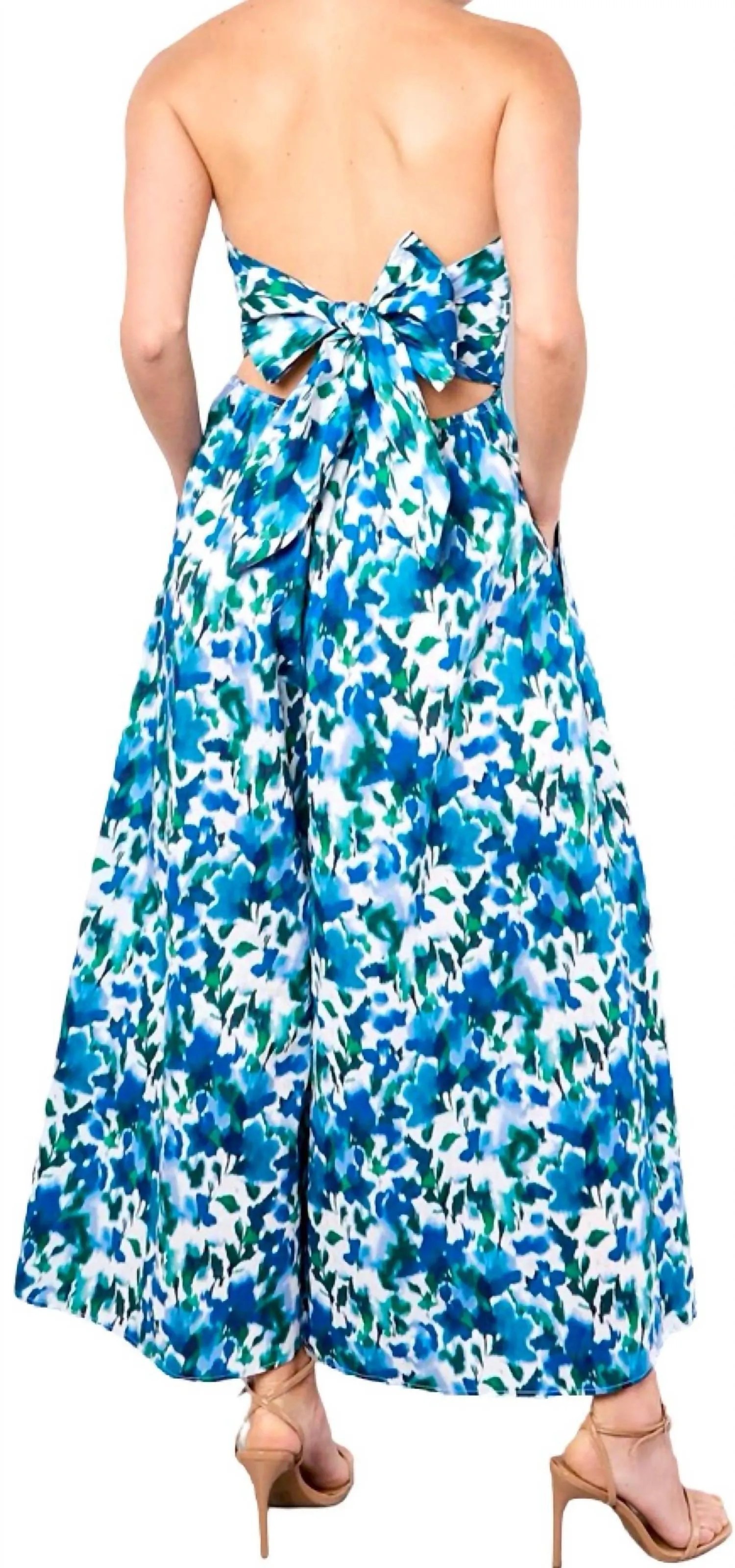 Ikat Flora Bandeau Jumpsuit In Blue