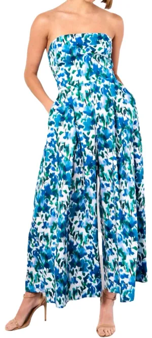 Ikat Flora Bandeau Jumpsuit In Blue