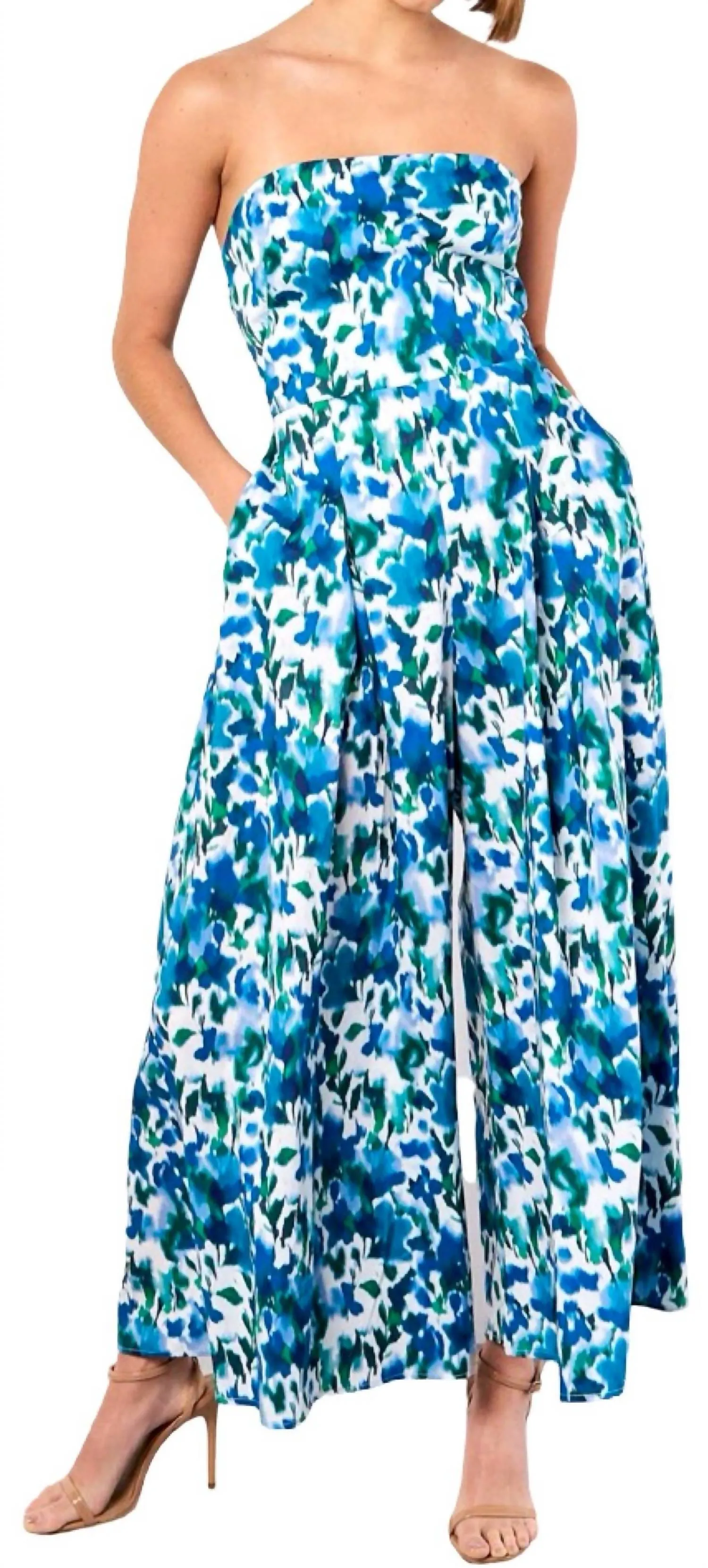 Ikat Flora Bandeau Jumpsuit In Blue