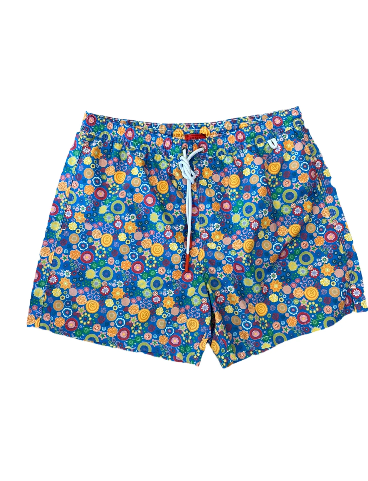 Isaia Mens Blue Orange Pink Green Multicolored Abstract Patterned Swim Trunk