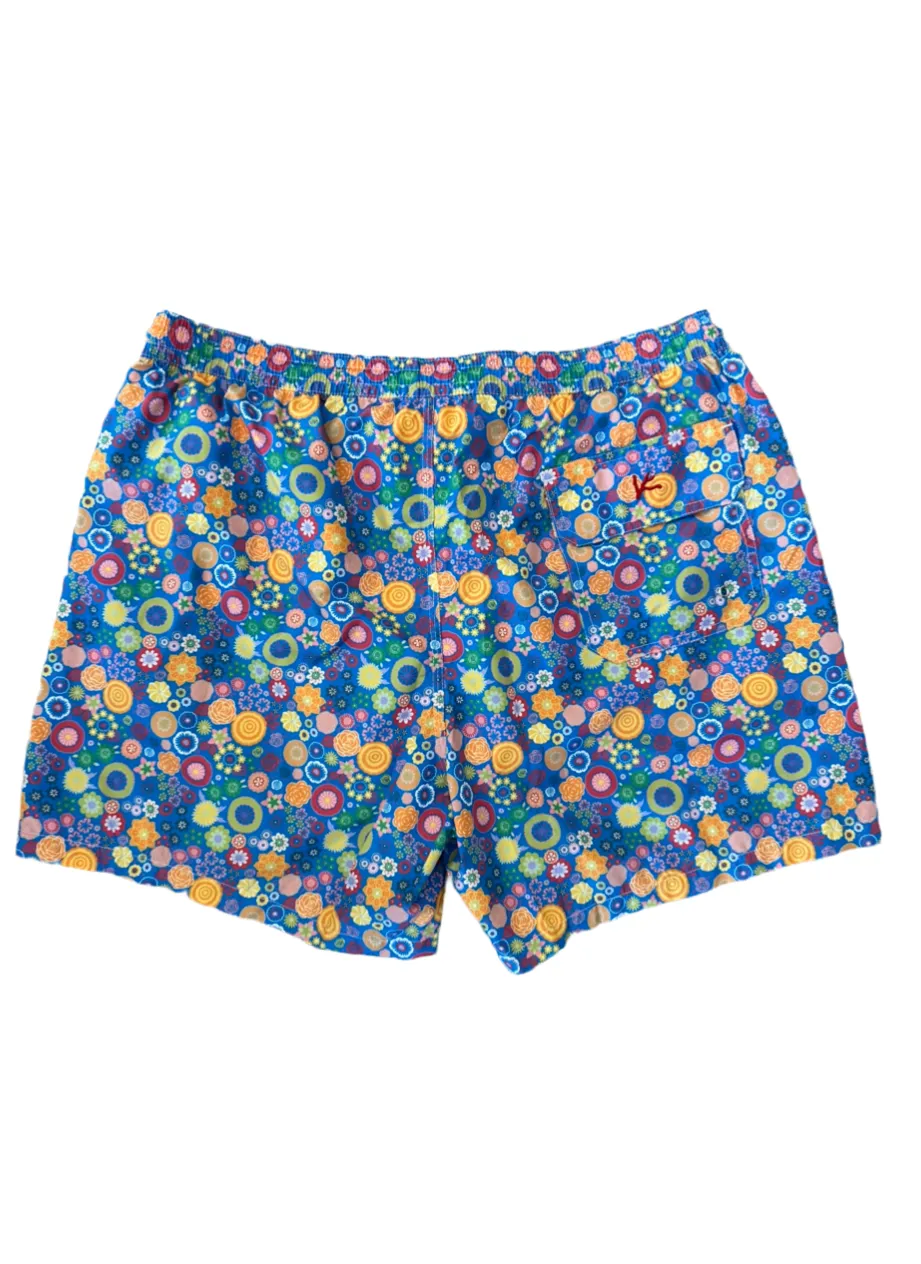 Isaia Mens Blue Orange Pink Green Multicolored Abstract Patterned Swim Trunk