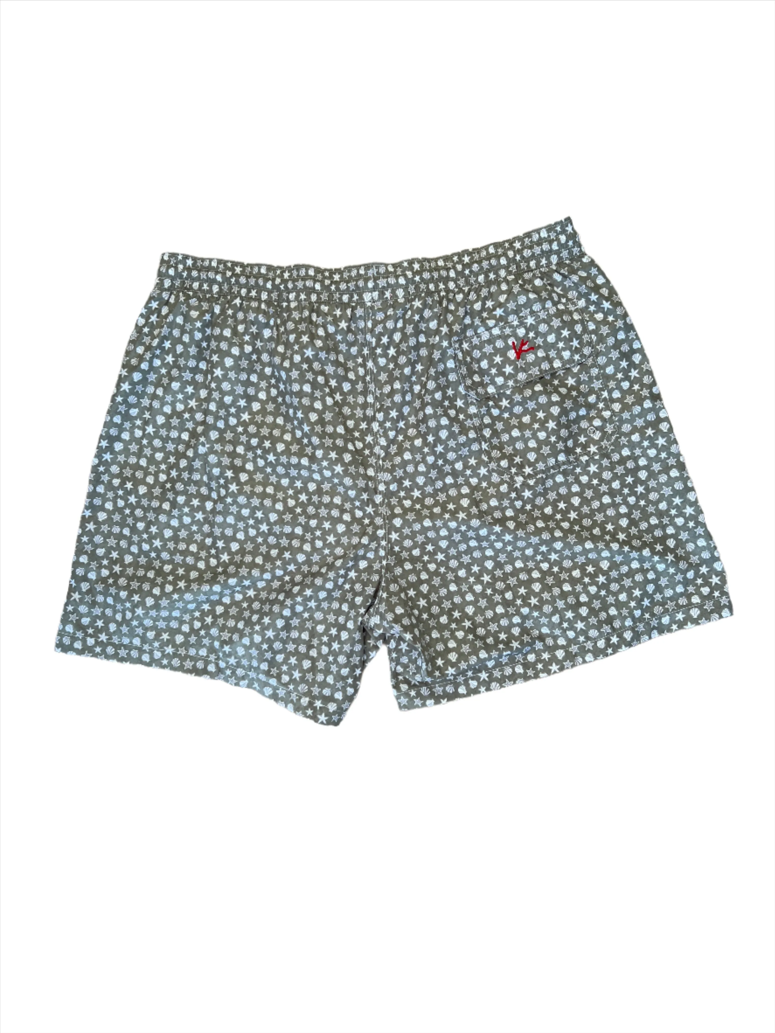 Isaia Mens Green Shell Star Pattern Swim Trunk