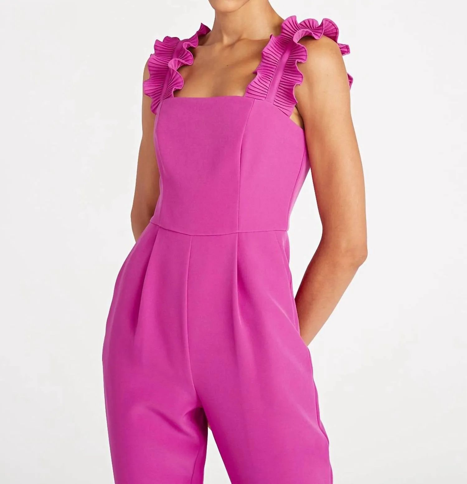 Jaylee Ruffle Strap Jumpsuit In Chablis Berry