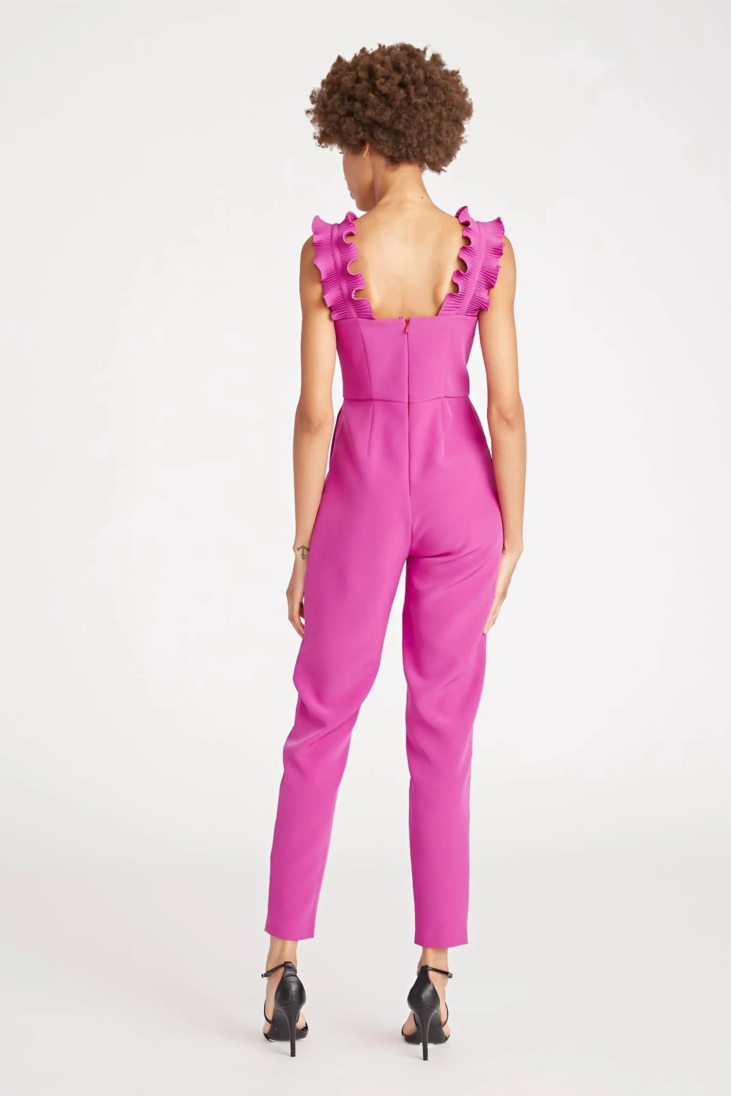 Jaylee Ruffle Strap Jumpsuit In Chablis Berry