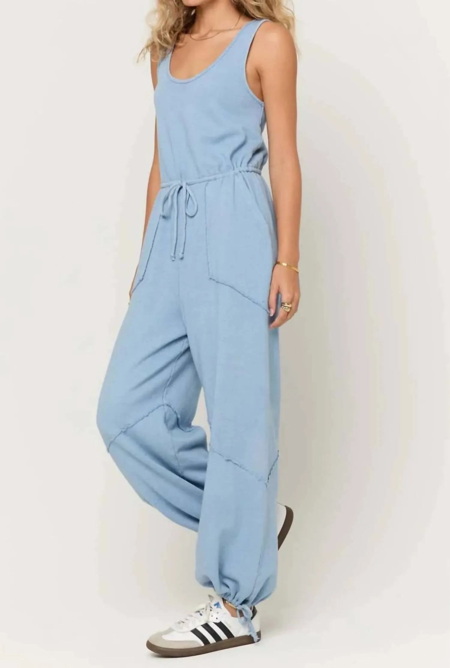 Journey Tie Front Jumpsuit In Blue Sky