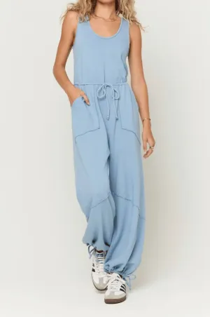 Journey Tie Front Jumpsuit In Blue Sky