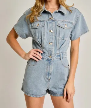 Kenz Denim Romper In Blue
