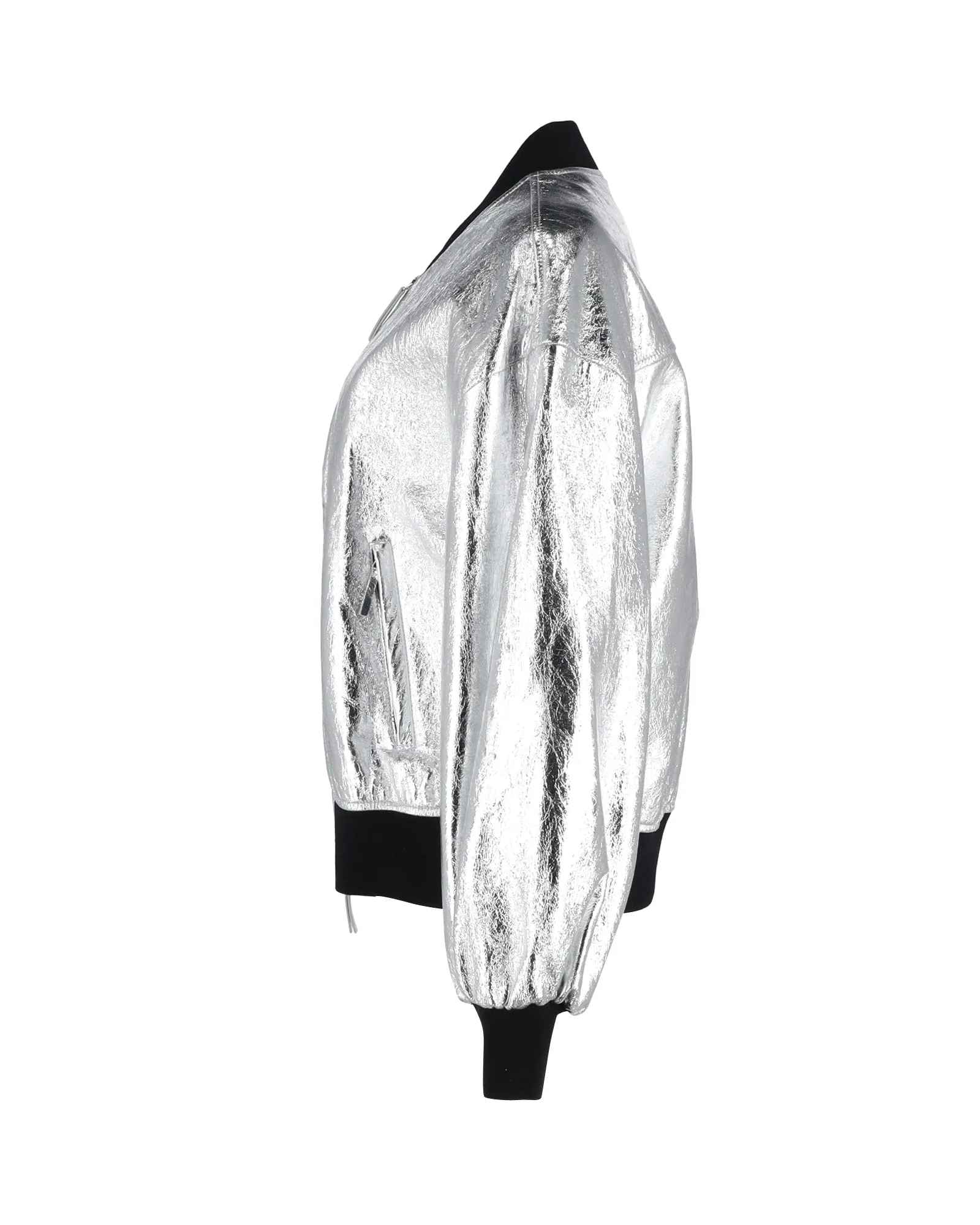 Khaite Cici Jacket in Metallic Silver Leather