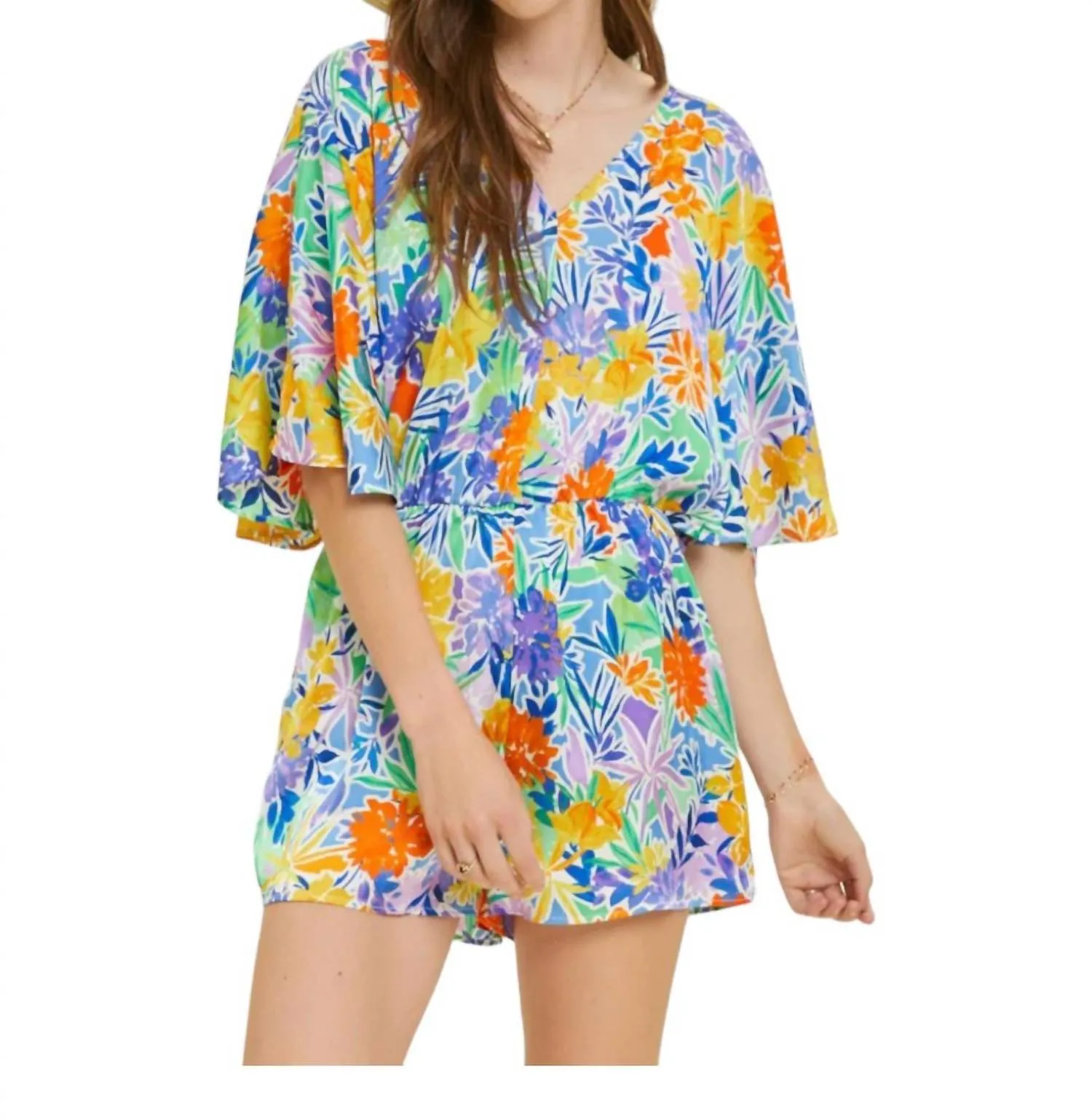 Kimono Sleeve Romper In Blue