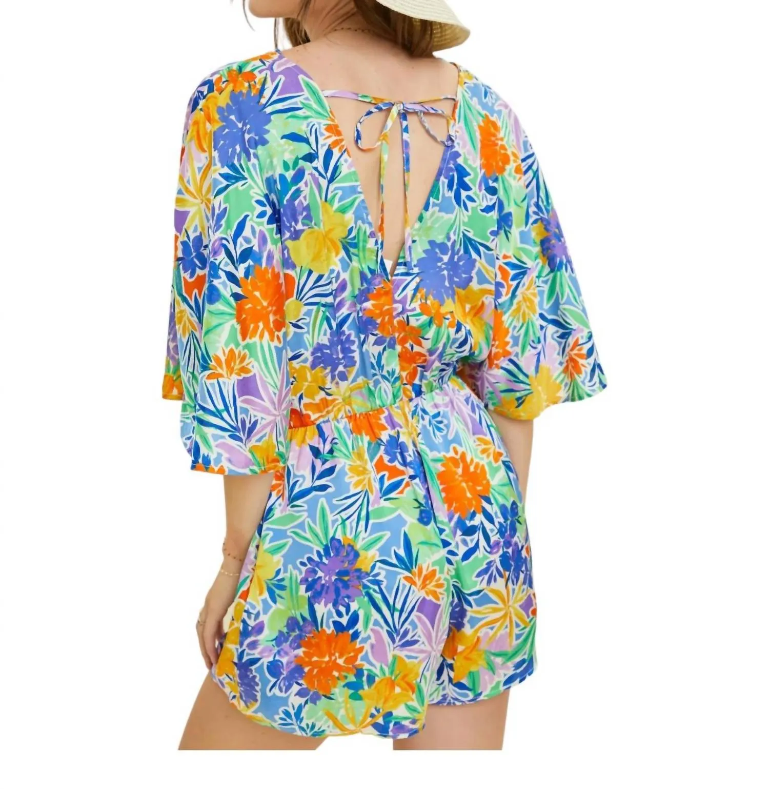 Kimono Sleeve Romper In Blue