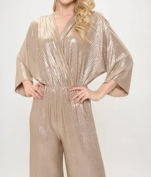 Kimono Sleeve Wide Leg Jumpsuit In Gold
