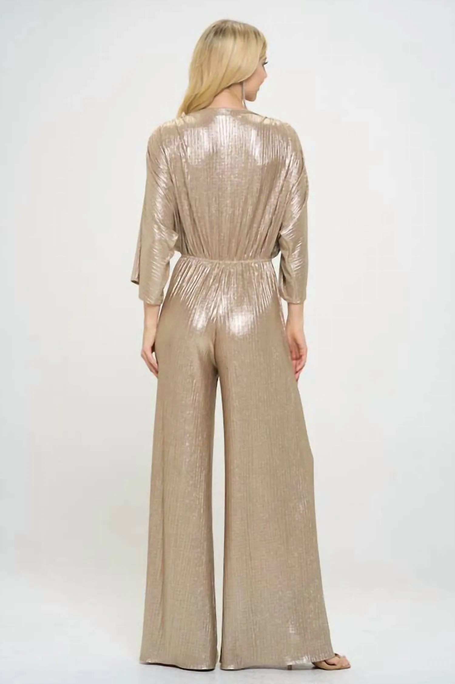 Kimono Sleeve Wide Leg Jumpsuit In Gold