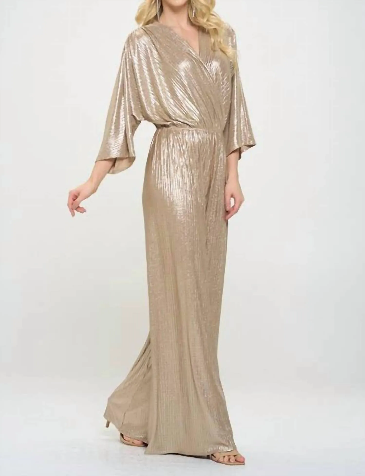 Kimono Sleeve Wide Leg Jumpsuit In Gold