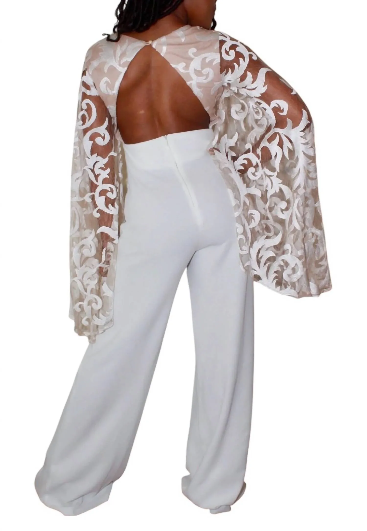 Lace Cape Wide Leg Jumpsuit In Ivory