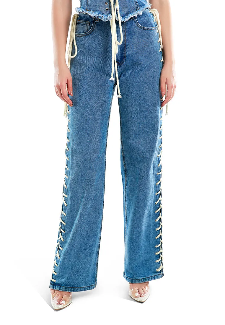 lace up denim trousers