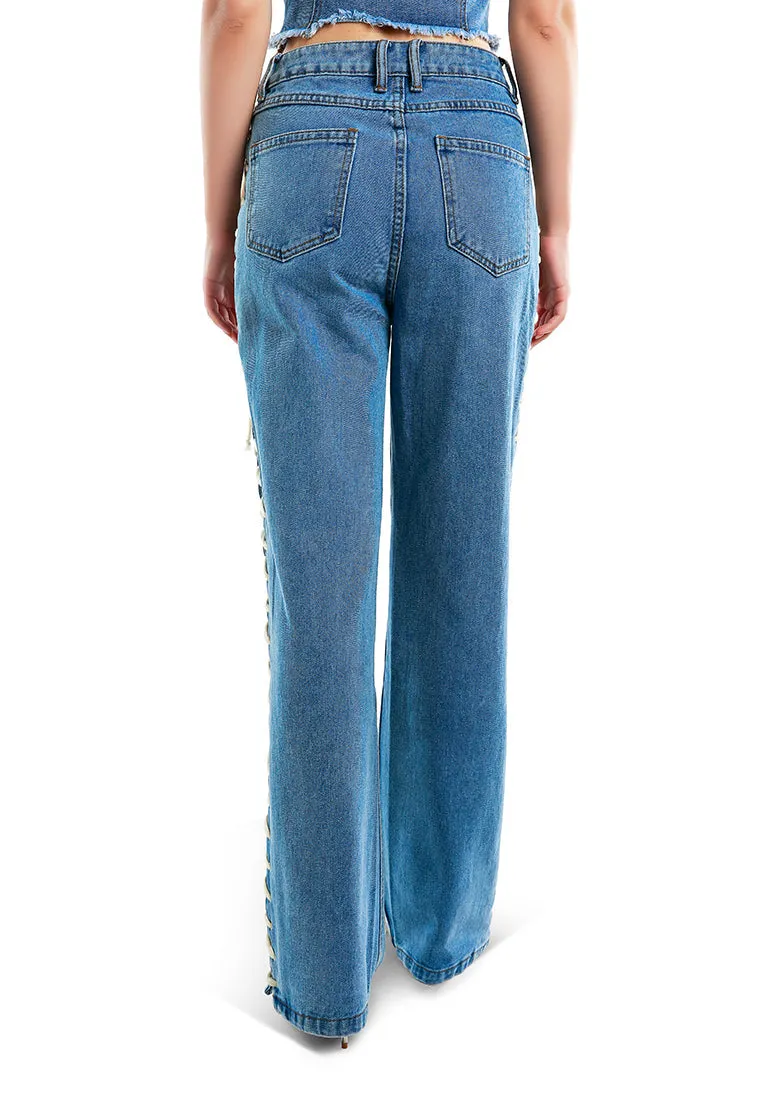 lace up denim trousers