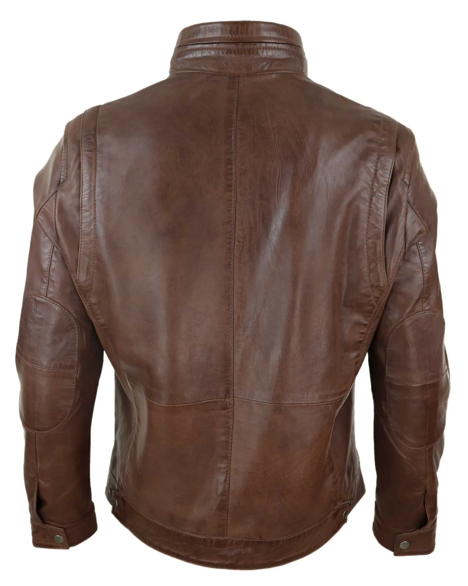 Leather High Collar Zipped Biker Jacket