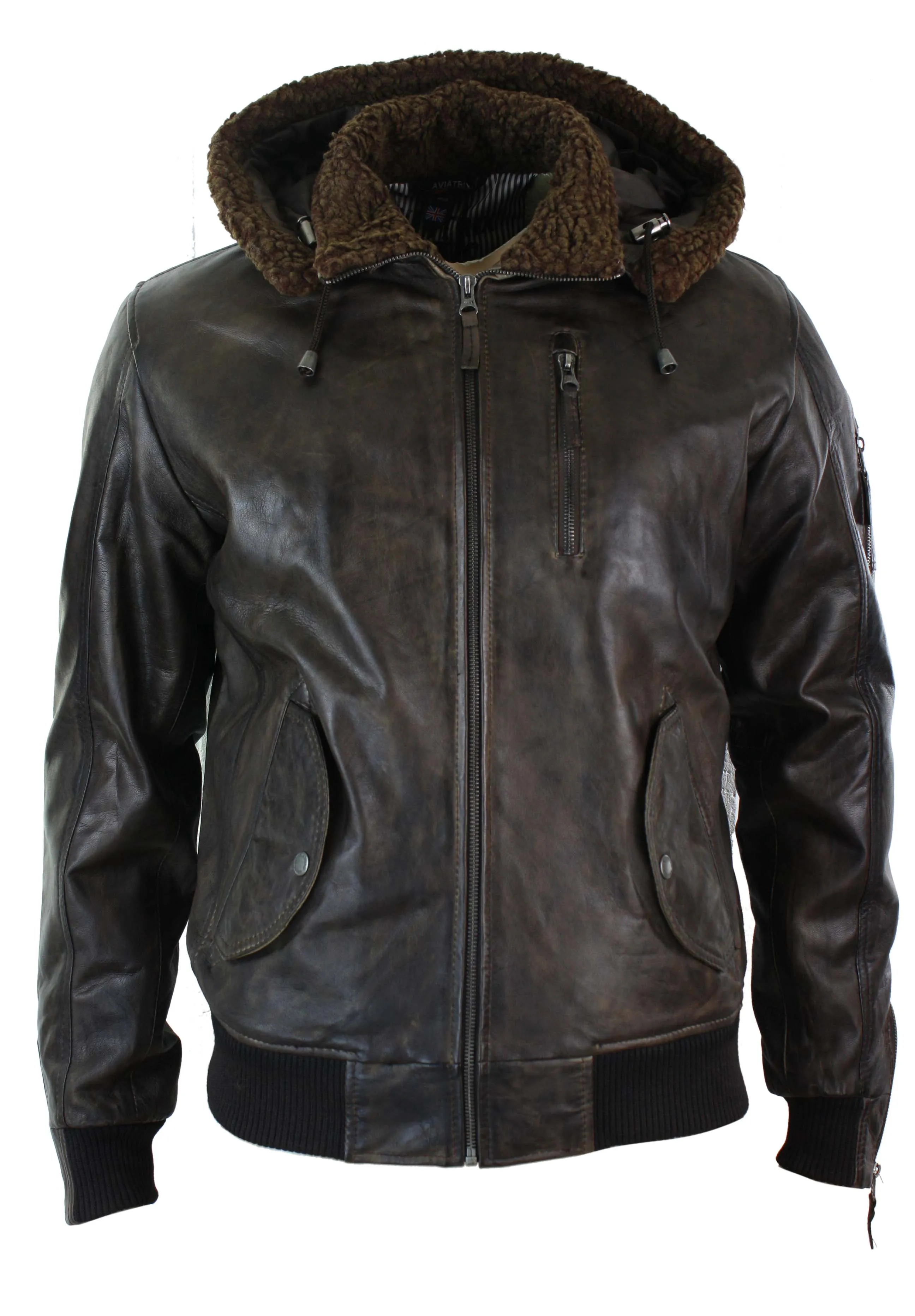 Leather Hooded Bomber Jacket