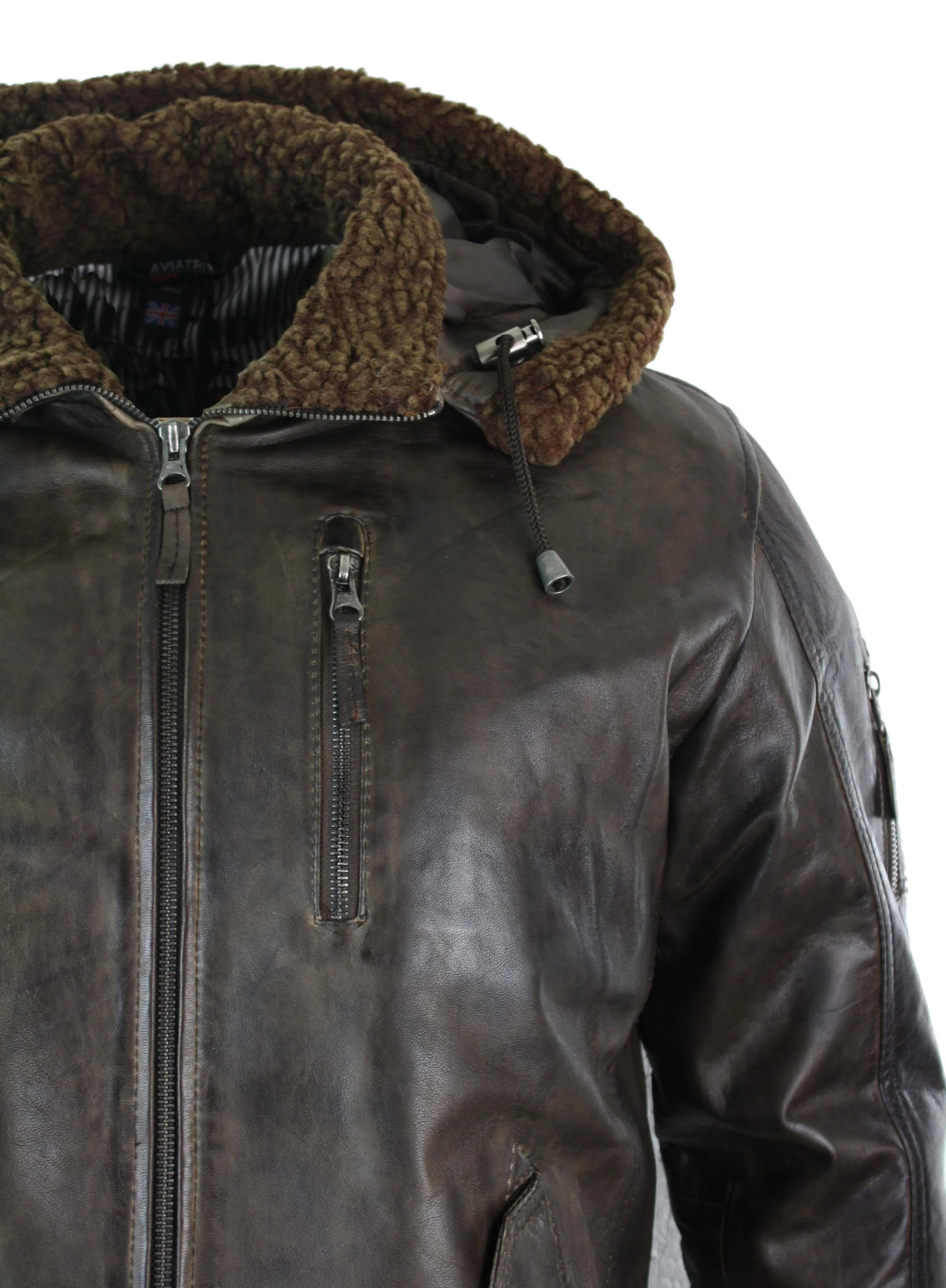 Leather Hooded Bomber Jacket