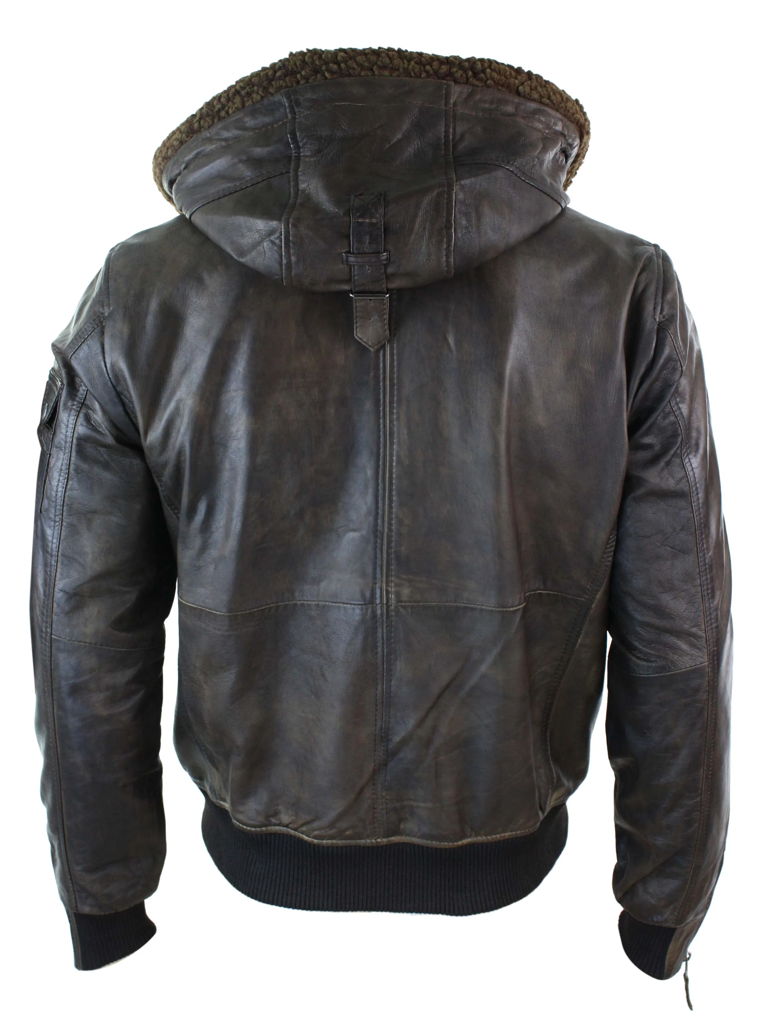 Leather Hooded Bomber Jacket