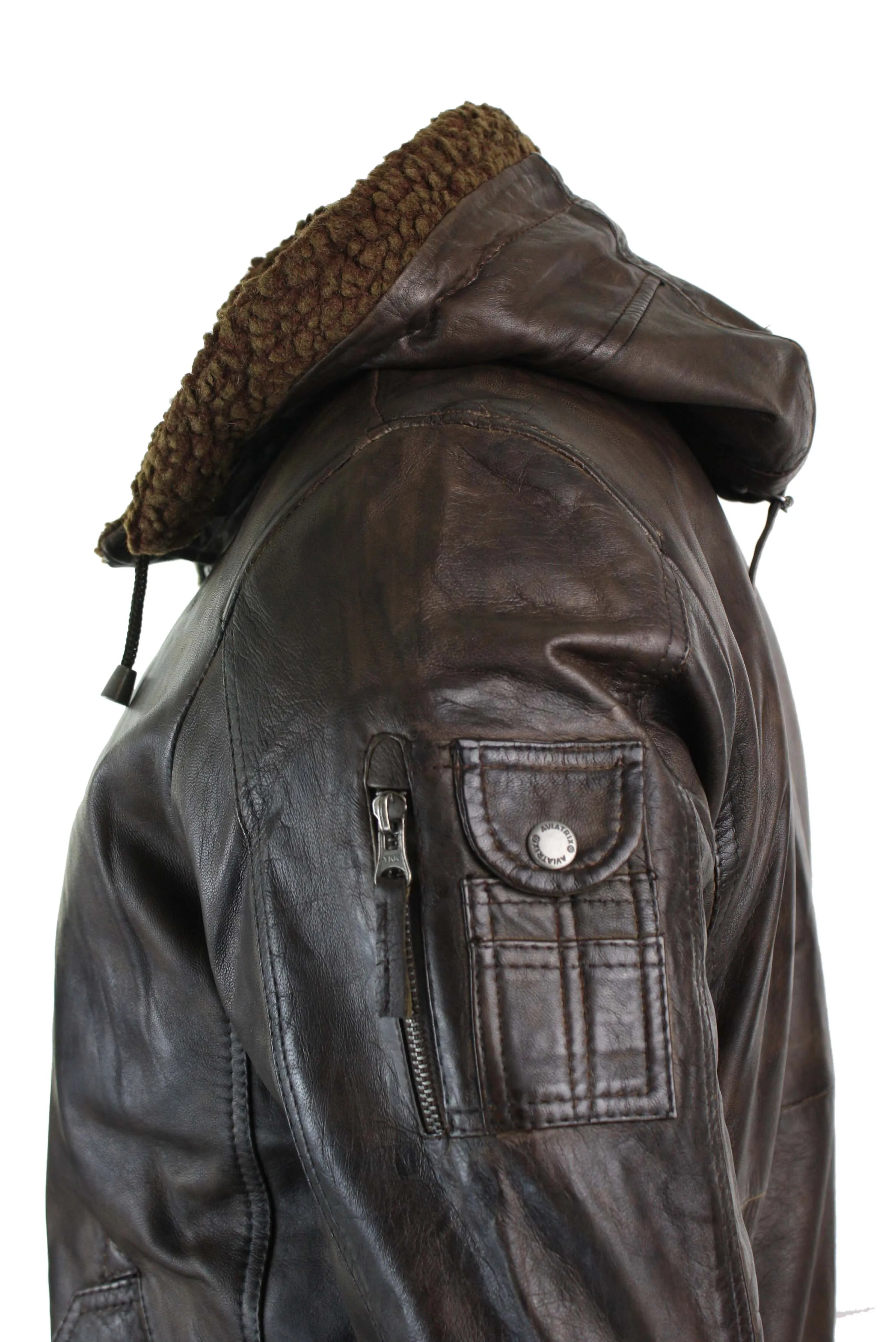 Leather Hooded Bomber Jacket