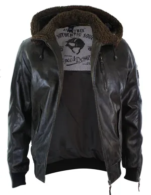 Leather Hooded Bomber Jacket
