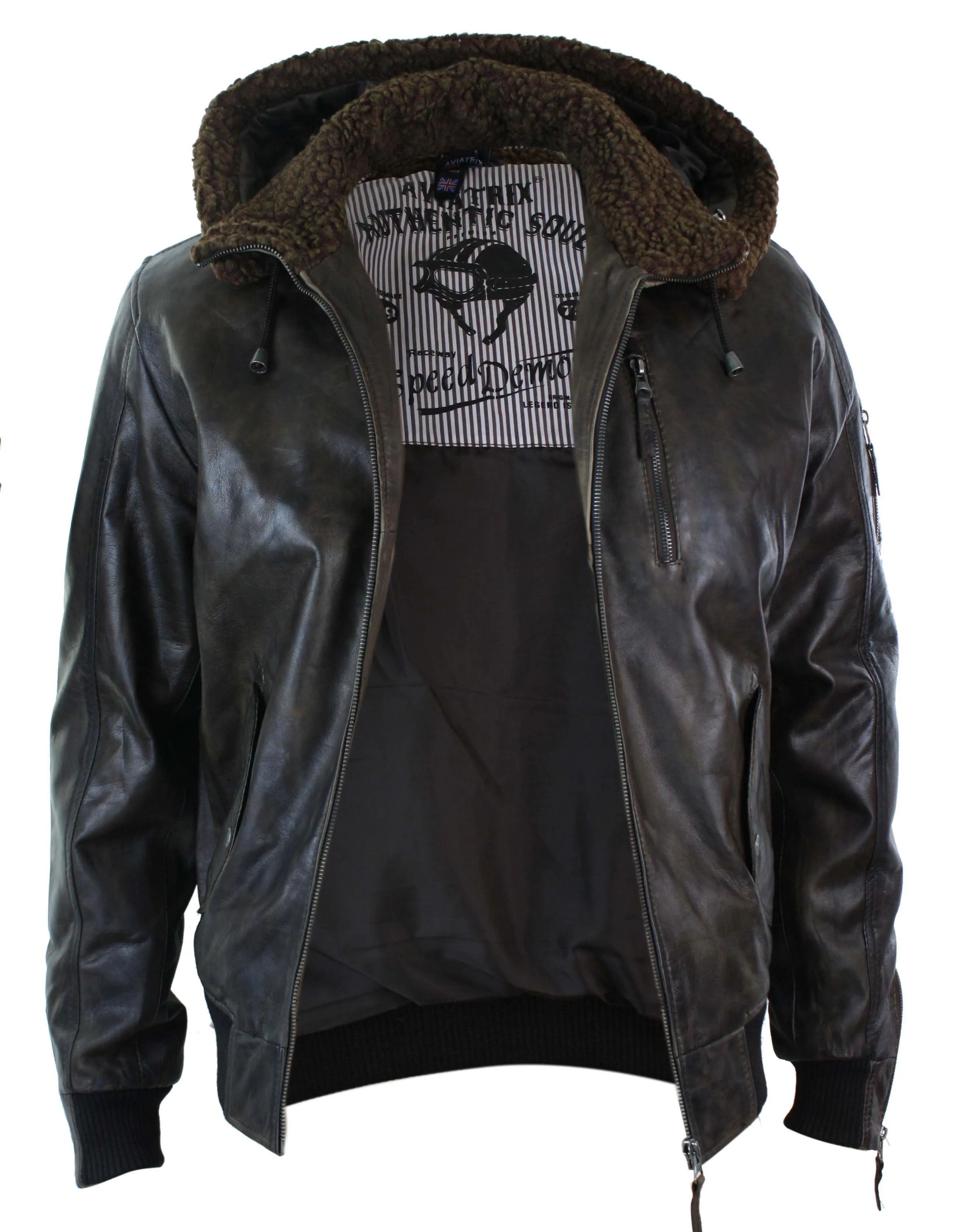 Leather Hooded Bomber Jacket