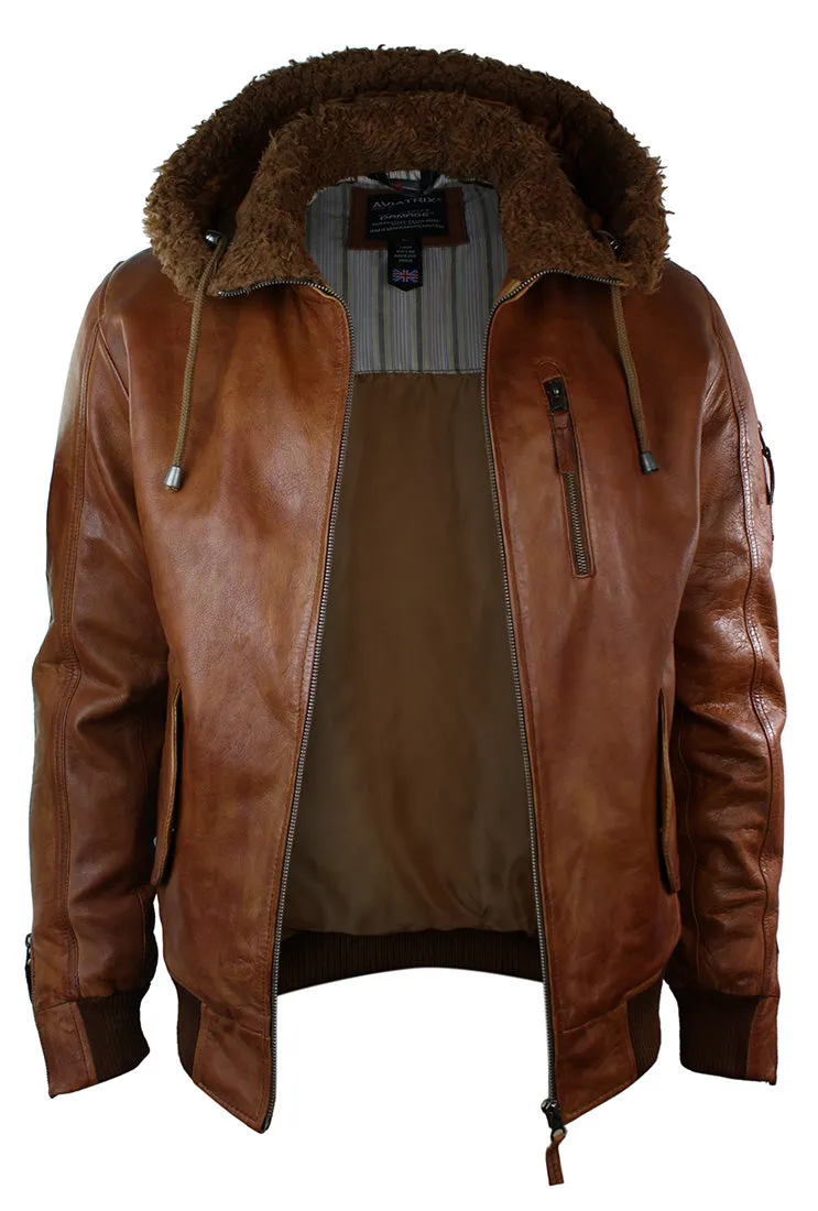 Leather Hooded Bomber Jacket