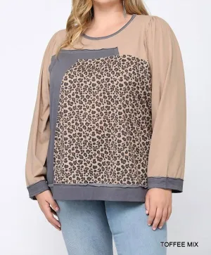 Leopard Color Block Loose Fit Top In Toffee Mix