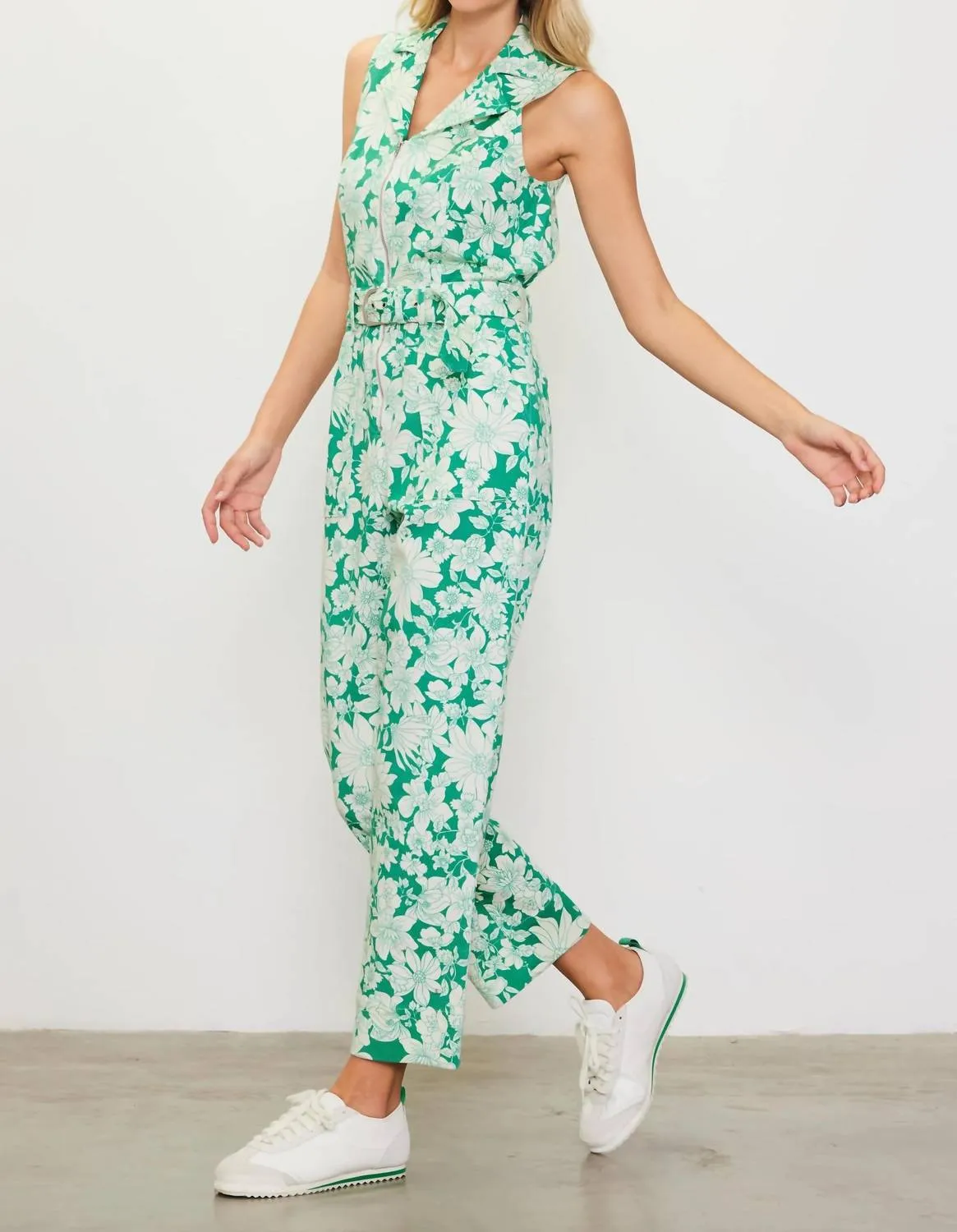 Lily Print Twill Sleeveless Jumpsuit In Green/white