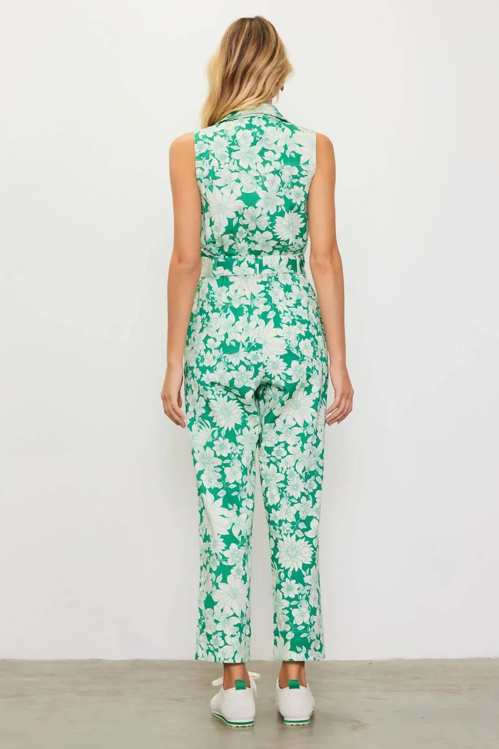 Lily Print Twill Sleeveless Jumpsuit In Green/white