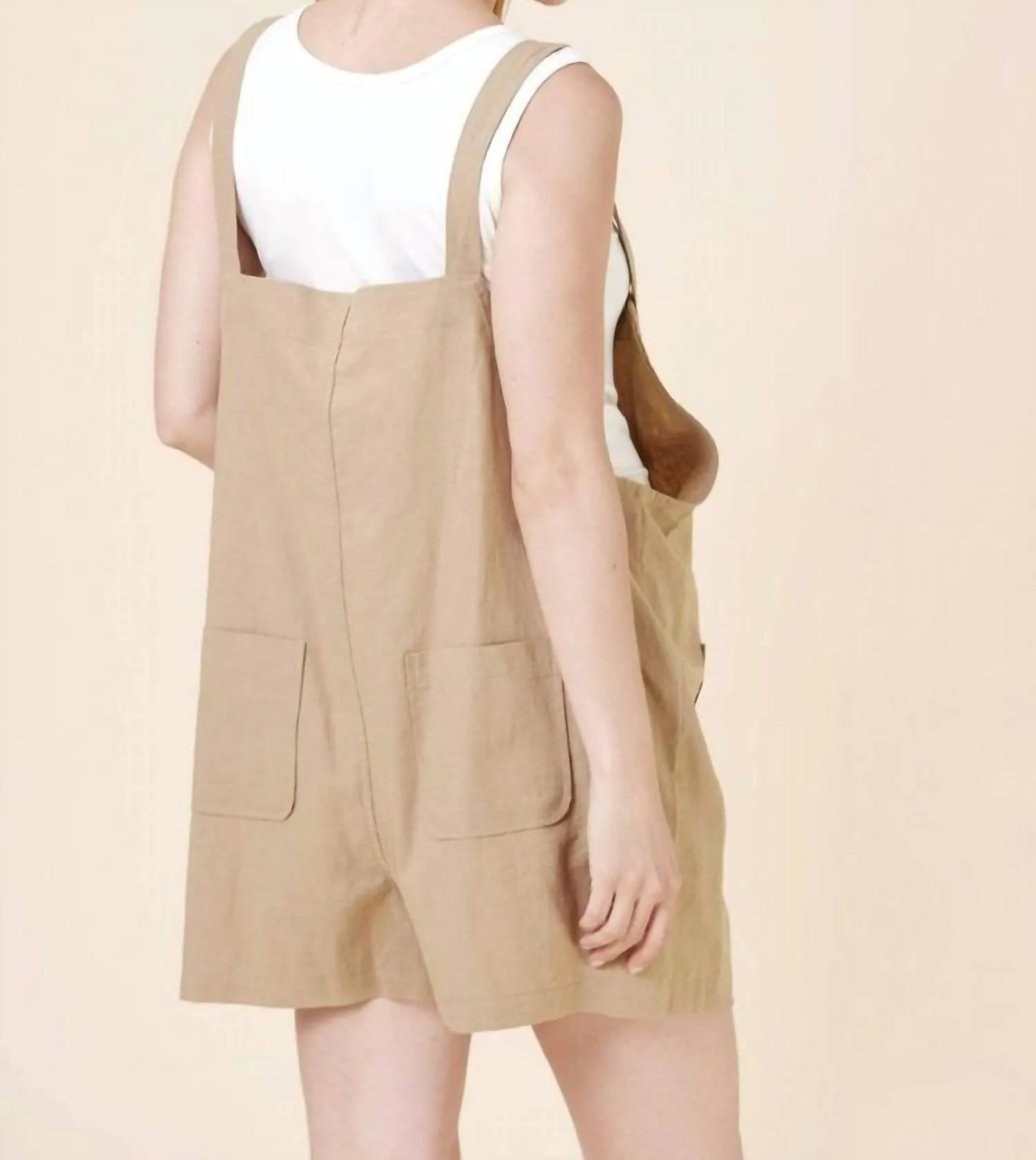 Linen Overalls Romper In Camel