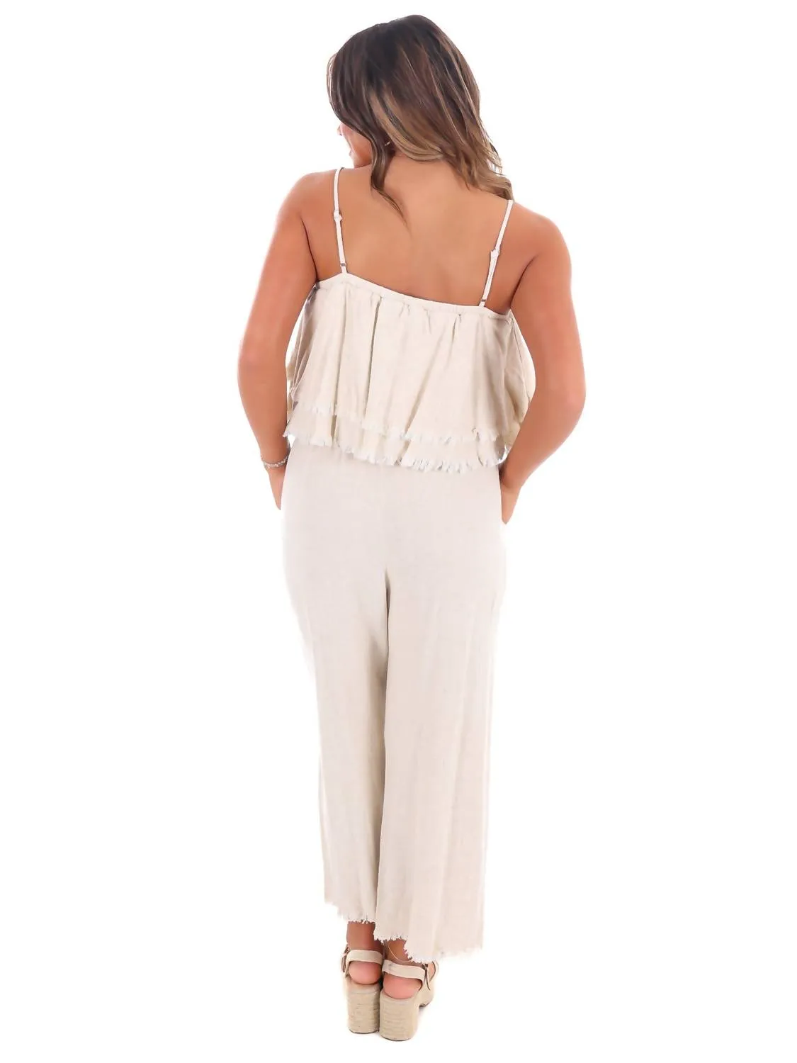 Losing My Mind Tiered Jumpsuit In Oatmeal