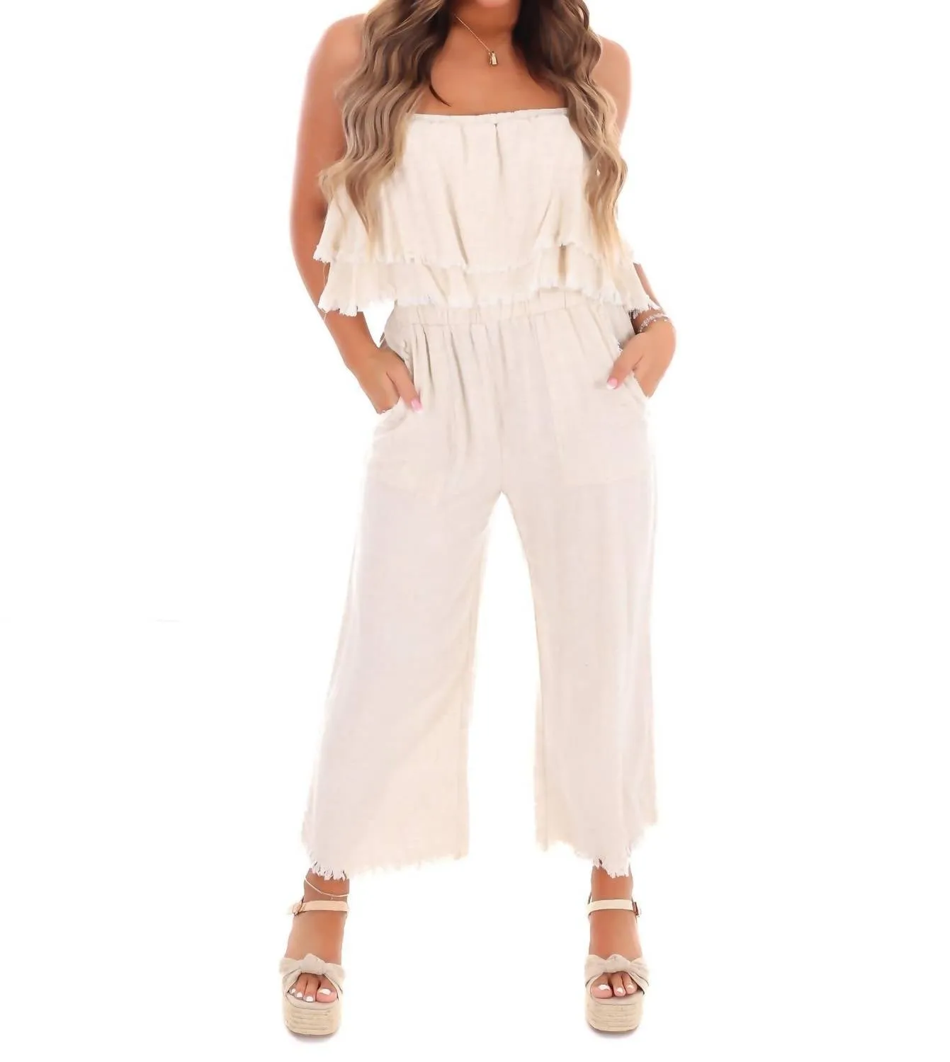 Losing My Mind Tiered Jumpsuit In Oatmeal