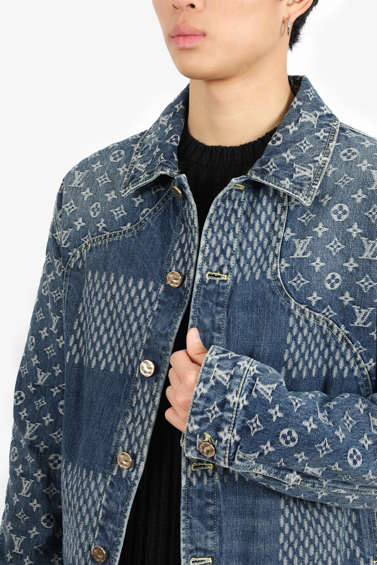 Louis Vuitton x Nigo 2020 Blue Damier Monogram Denim Jacket Size 52 Mens