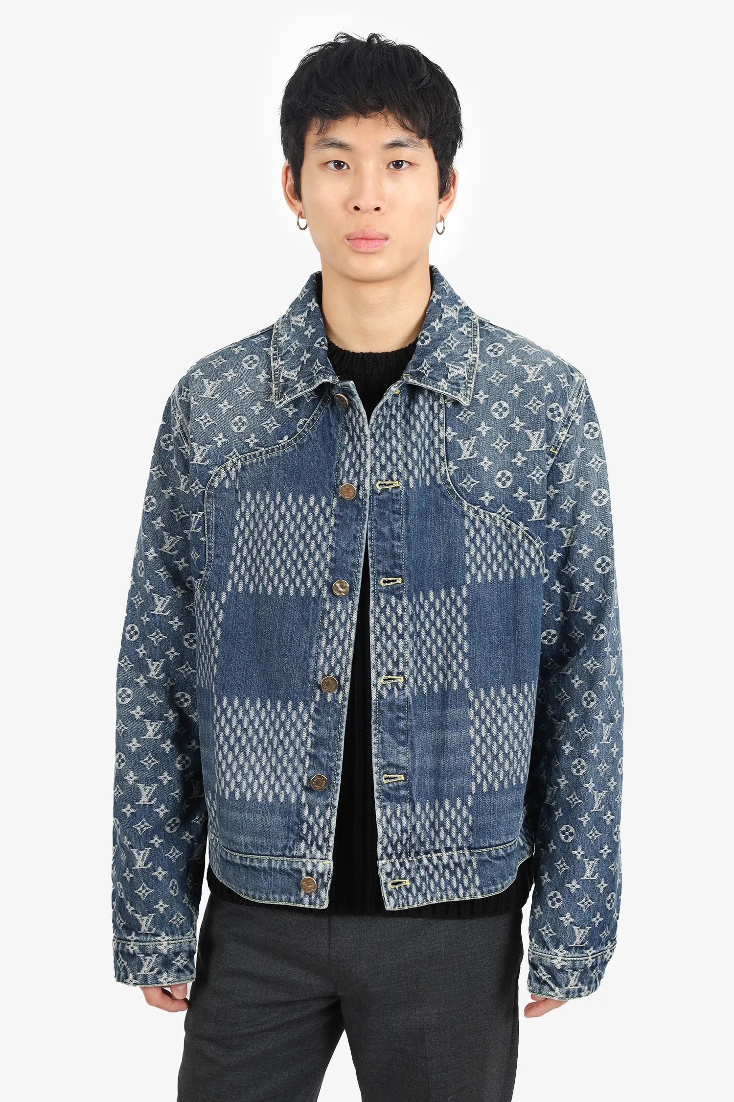 Louis Vuitton x Nigo 2020 Blue Damier Monogram Denim Jacket Size 52 Mens