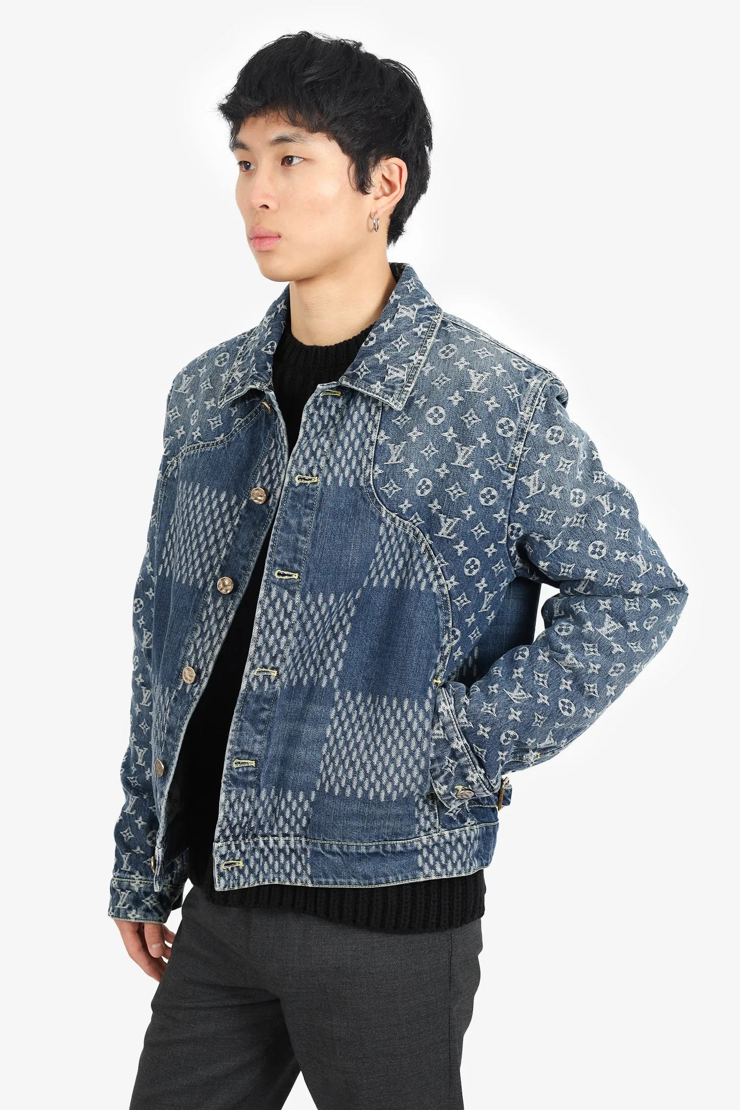 Louis Vuitton x Nigo 2020 Blue Damier Monogram Denim Jacket Size 52 Mens