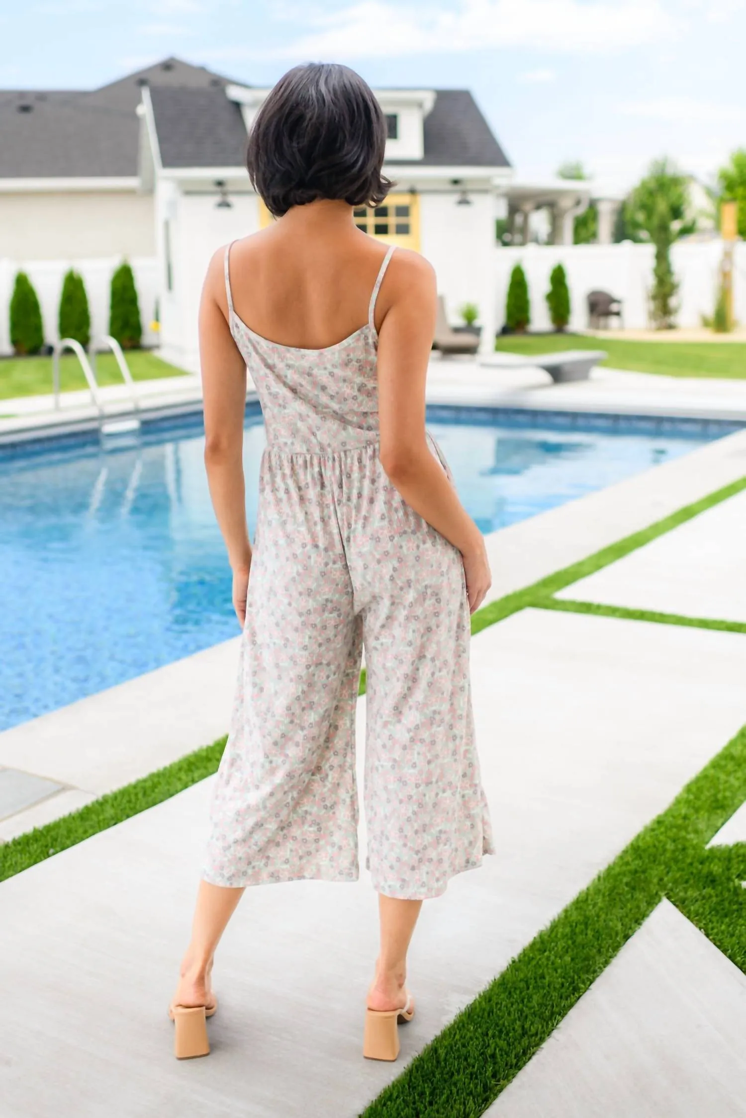 Lucky In Love Floral Jumpsuit In Olive/pink/purple