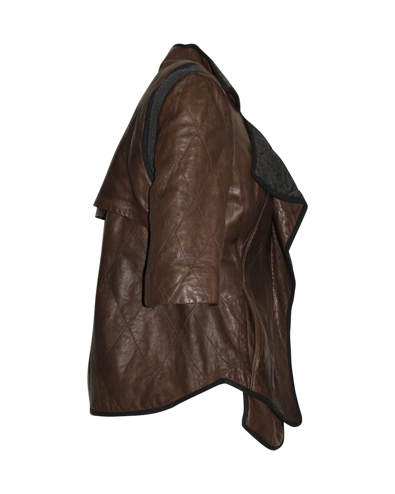 Marni Two-Tone Oversized Lapel Quilted Jacket in Brown Sheepskin Leather
